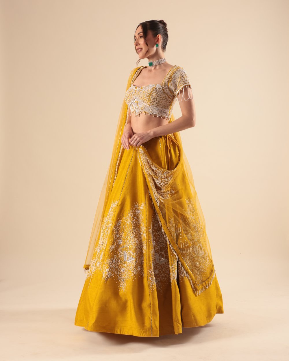 Mustard Yellow Embroidered Lehenga Set