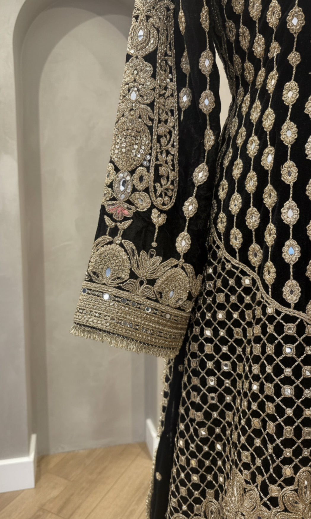 Gold Embroidered Chinnon High-low palazzo Set