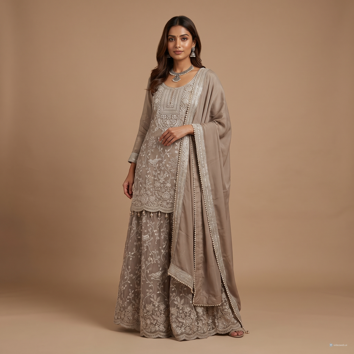Dusty Blue Embroidered Georgette Sharara Set