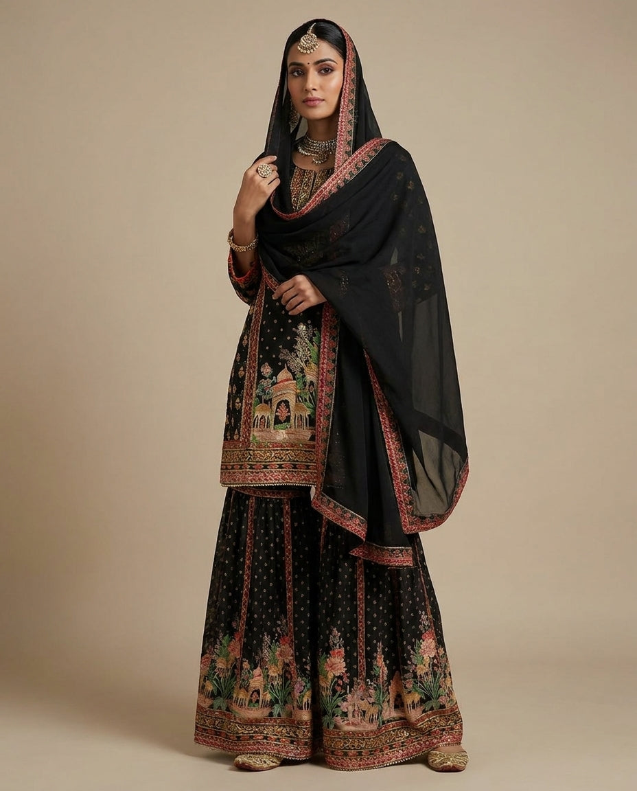 Royal crape printed gharara suit