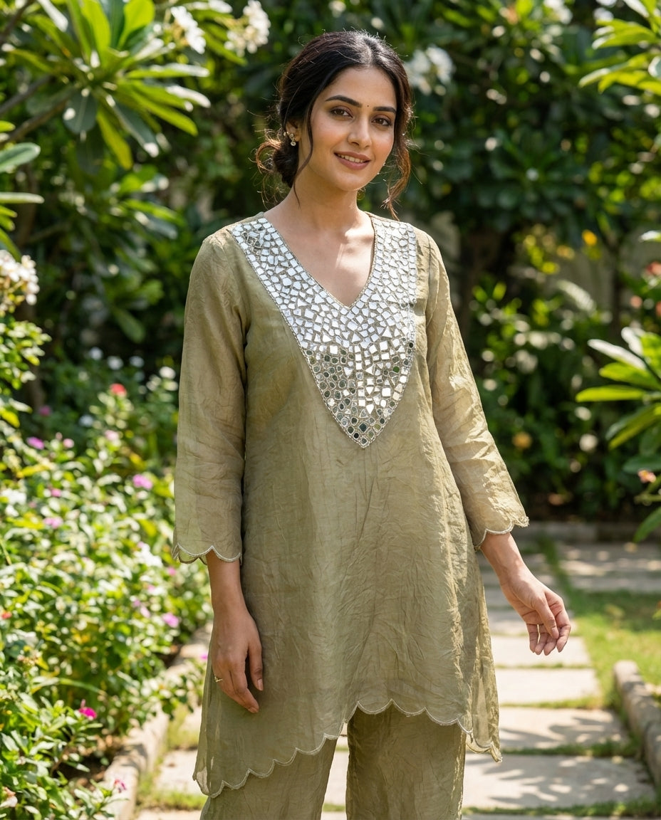 Mirror Embroidered Cord set