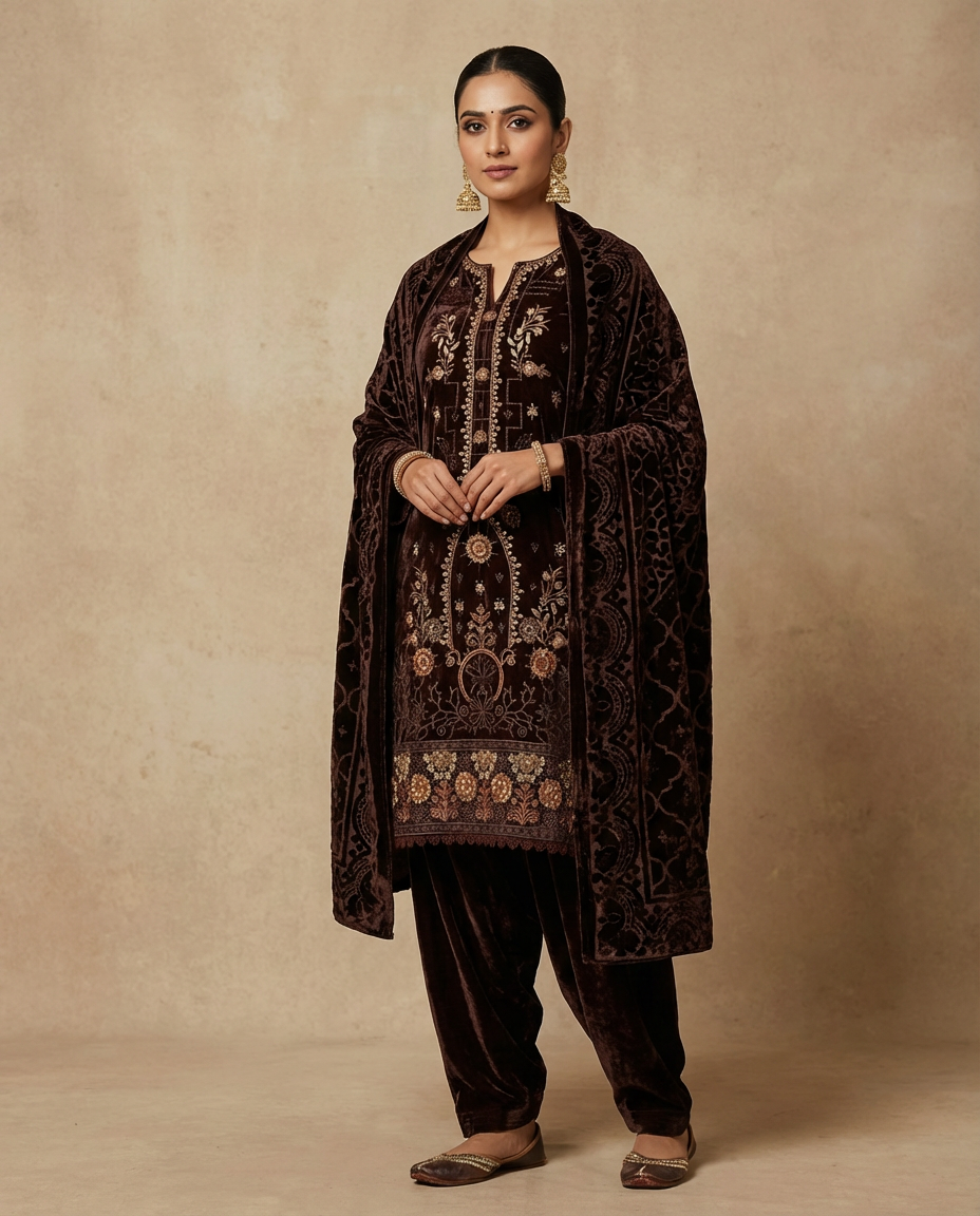 Velvet Embroidered 3-Piece Suit – black Elegance