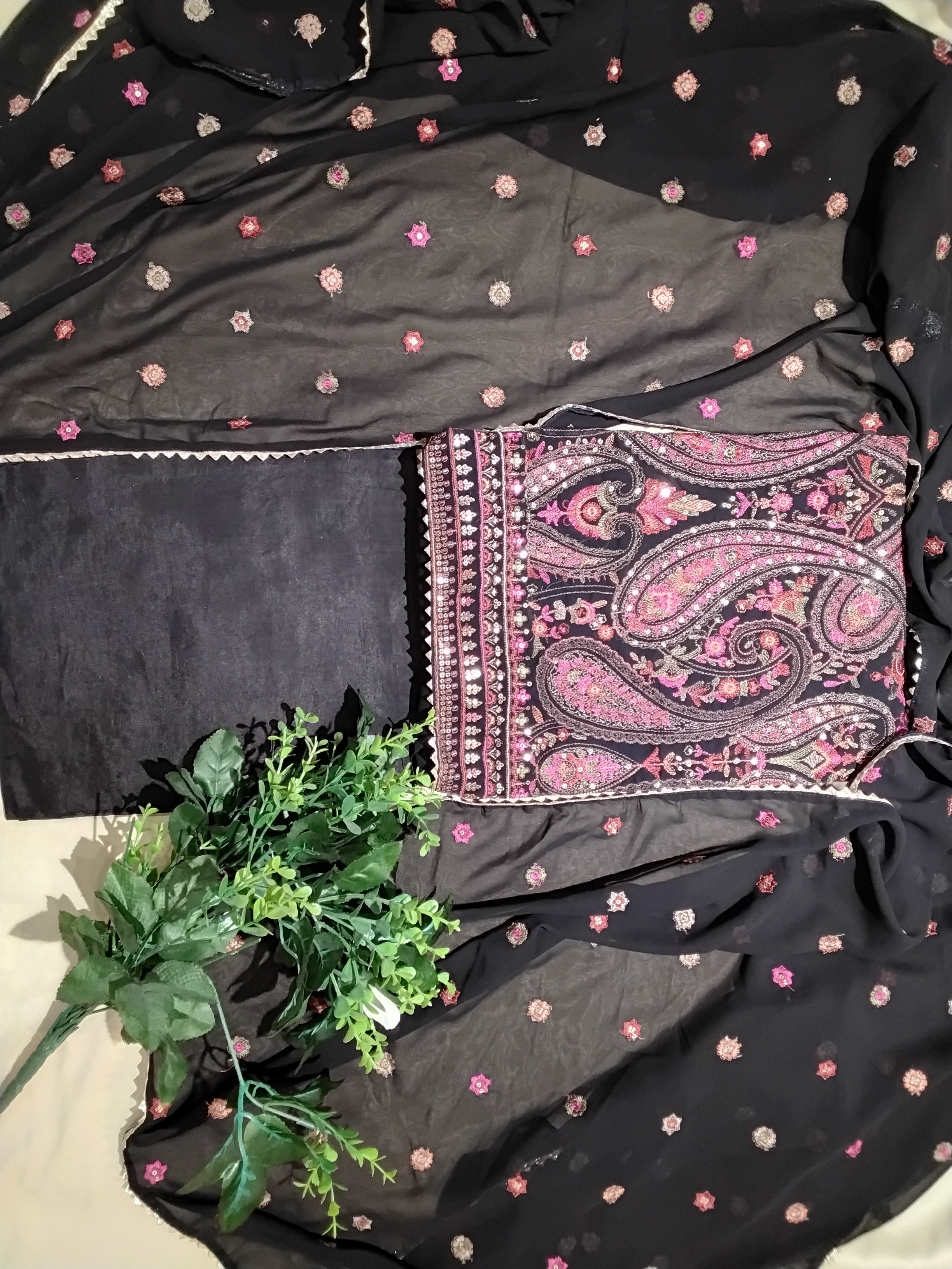 Black & Pink Unstitched Suit Set