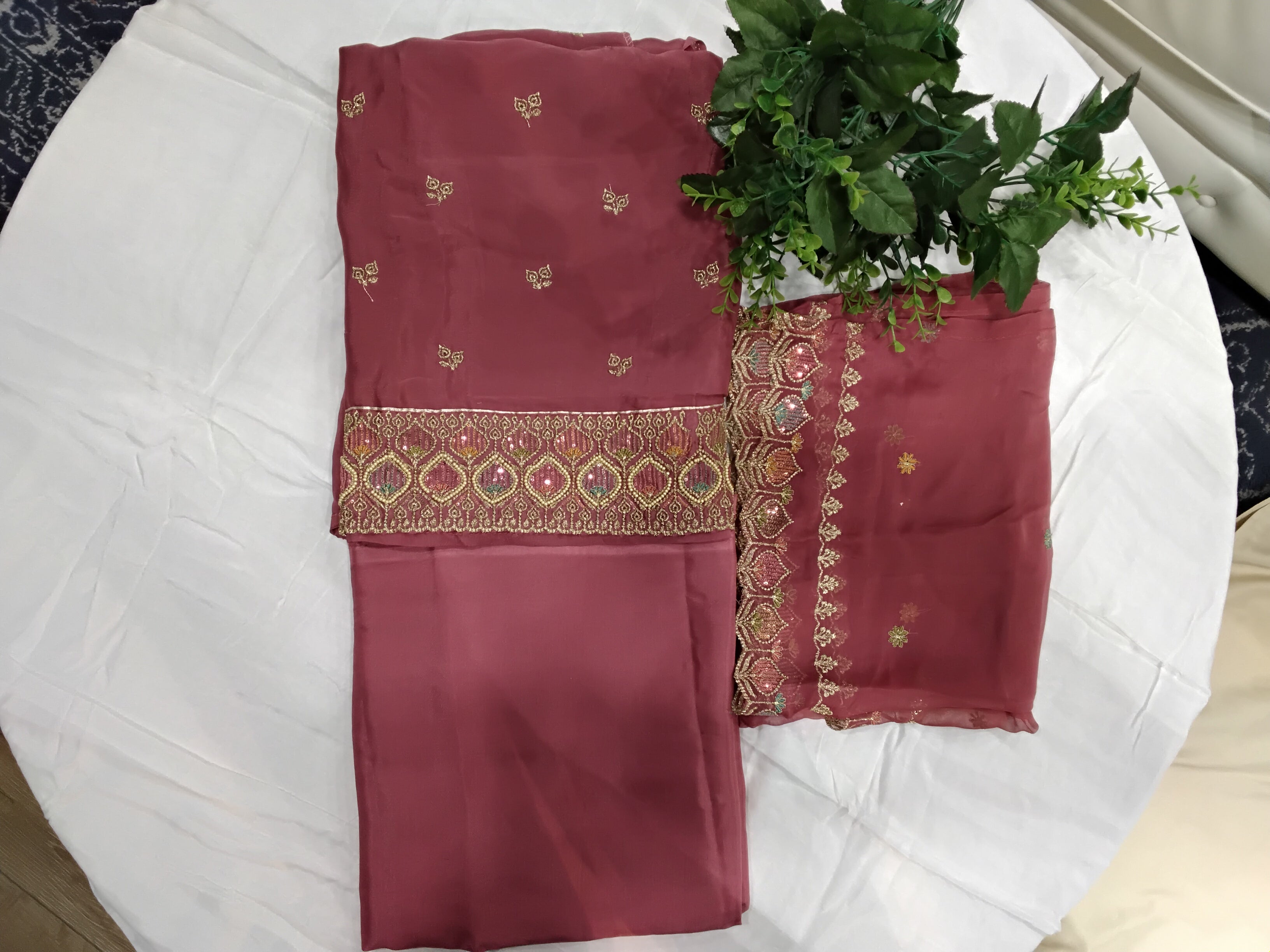 Embroidered Unstitched Suit Set – 3 Color Variants