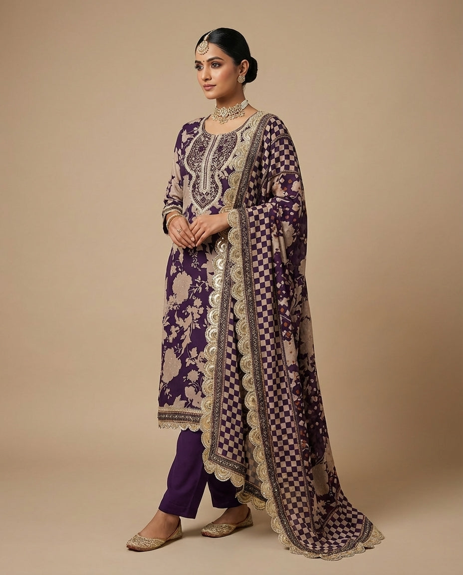 Unstitched Suit Fabric with Embellished Borders – Premium Festive Collection