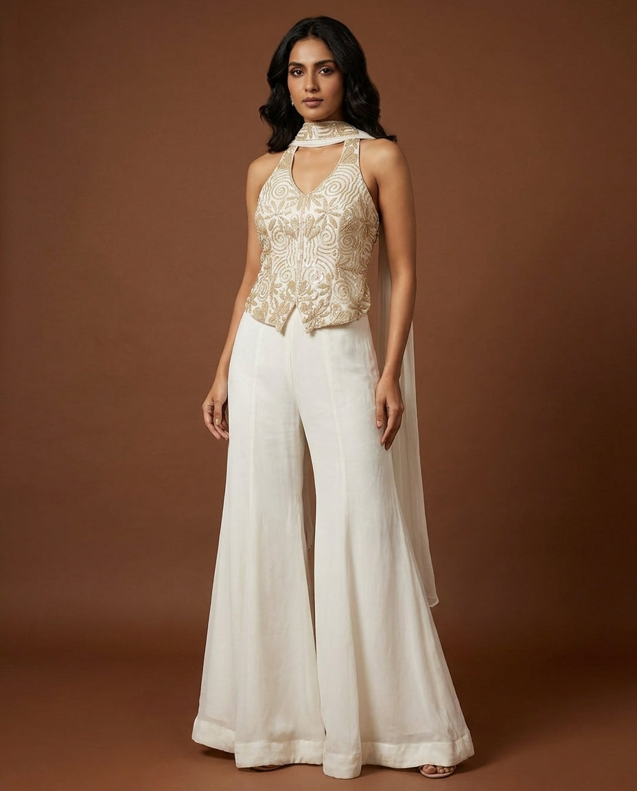 Off White Fusion Indo Weatern Sharara Set