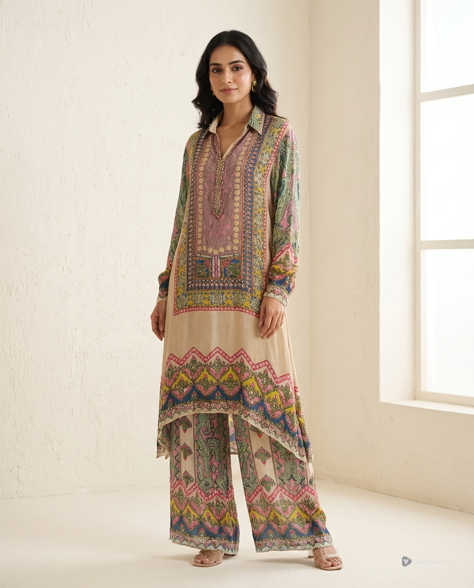Printed Co-ord Set with Long Kurta and Pants