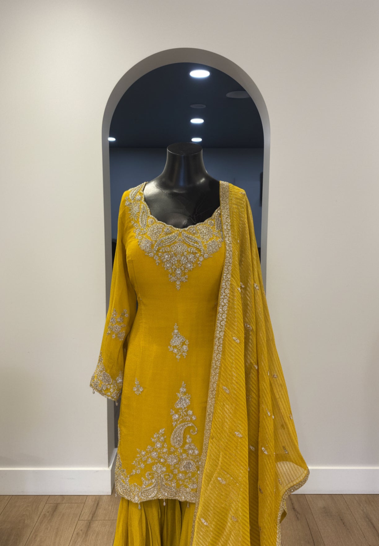 Mustard Yellow Embroidered Sharara Set