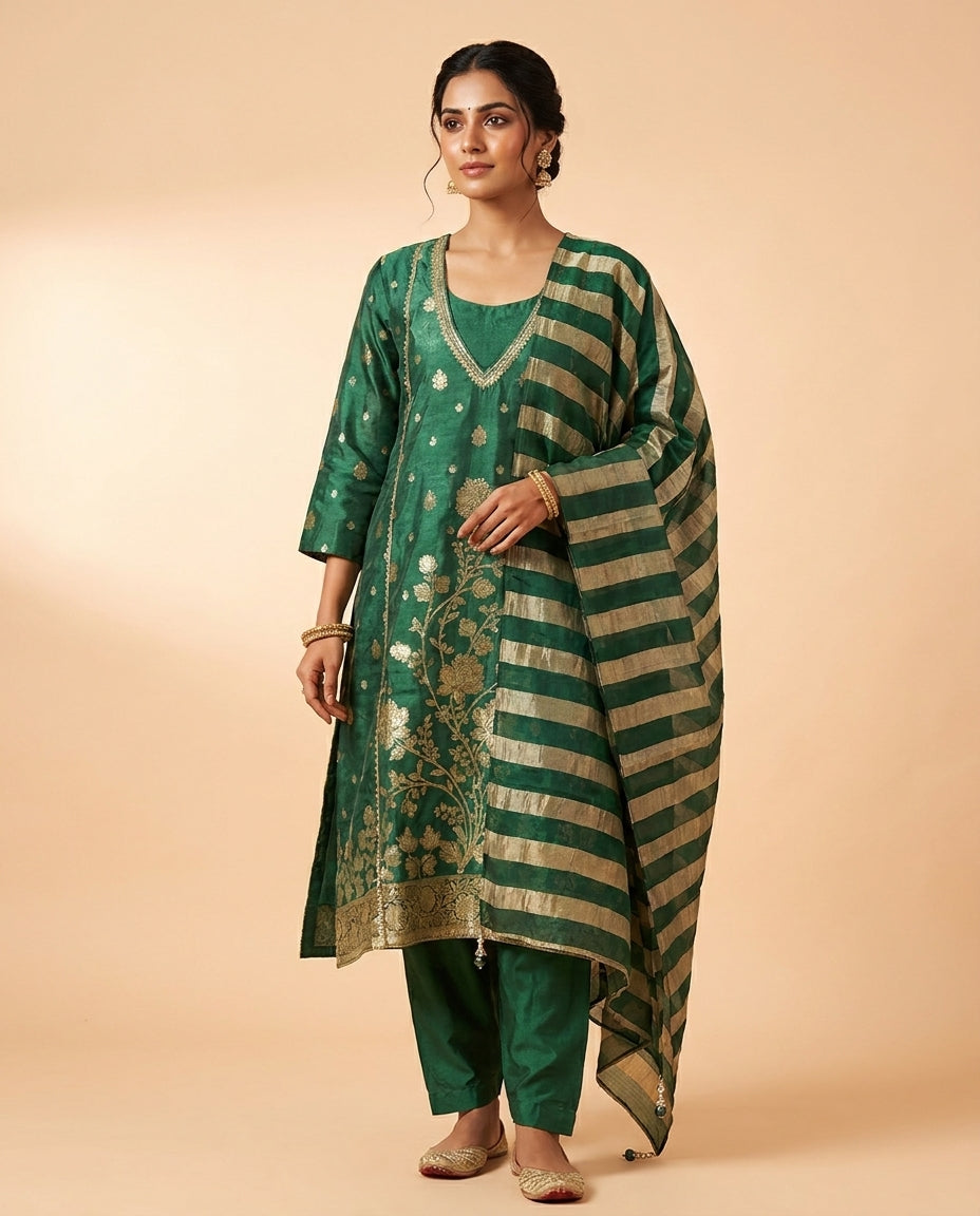 A-line bottle green pant suit