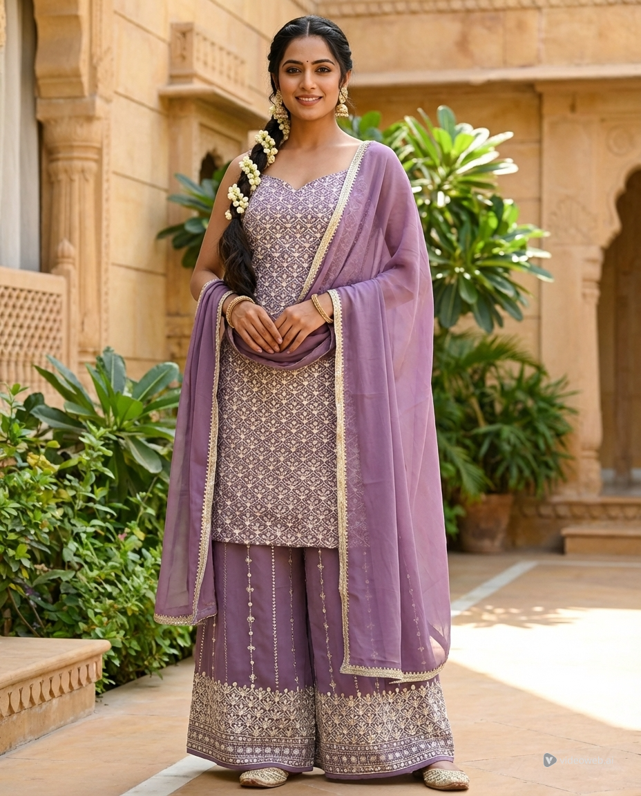 Lavender Embroidered Palazzo Set with Dupatta