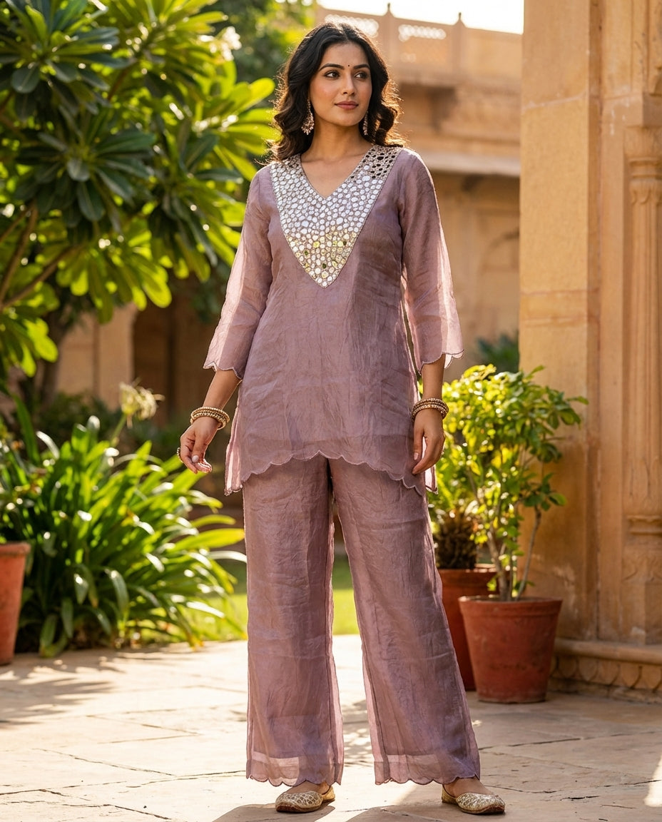 Mirror Embroidered Cord set
