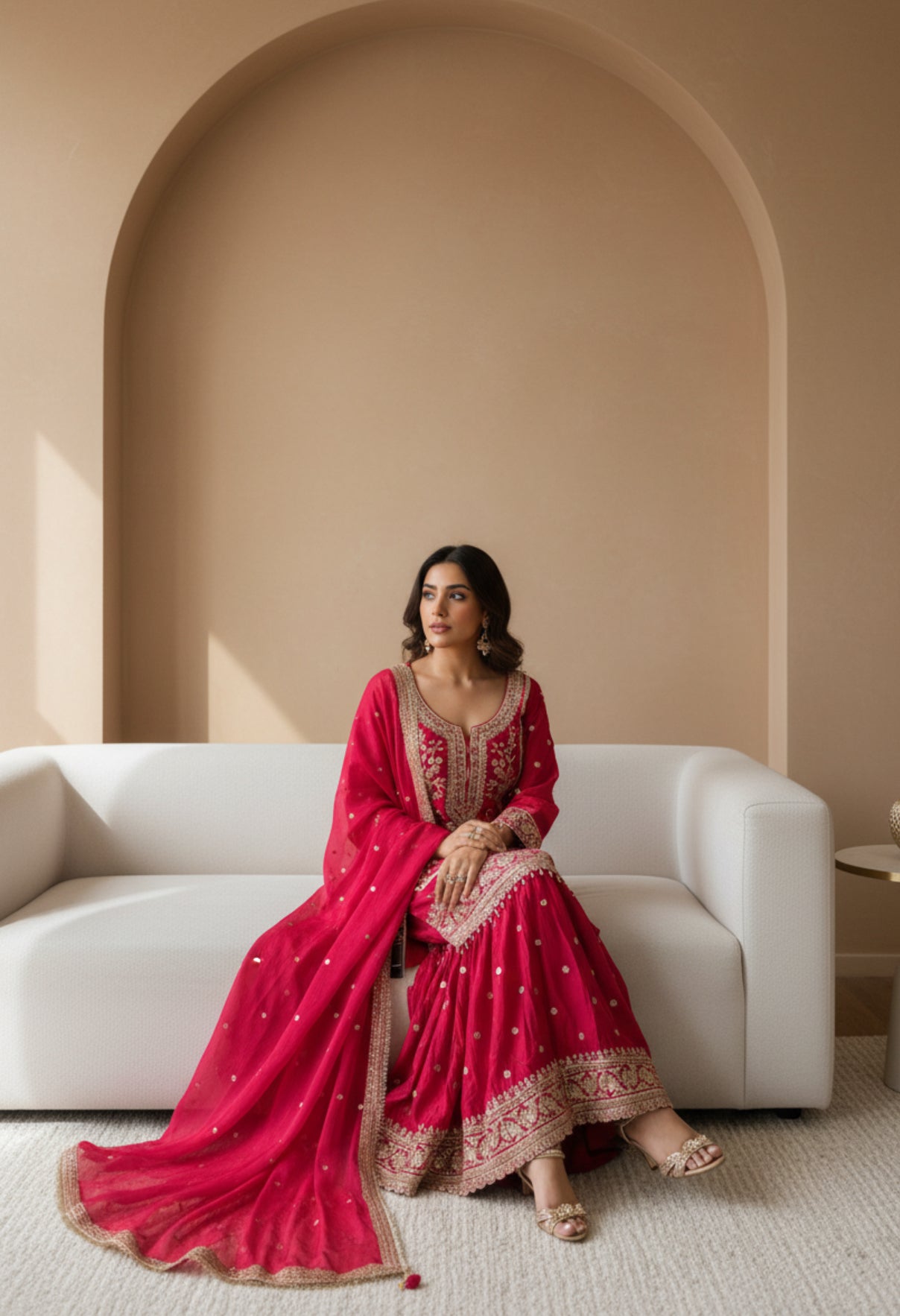 Exquisite Embroidered silk Gharara set