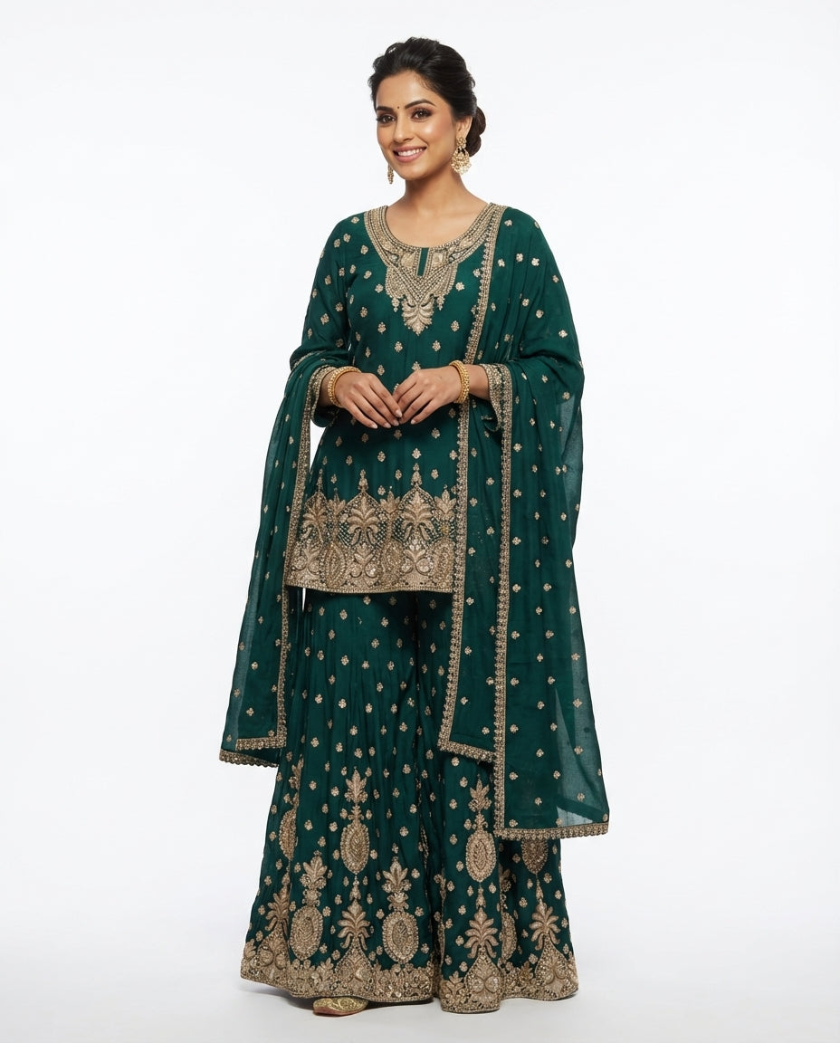 Embroidered Chinnon Sharara Suit