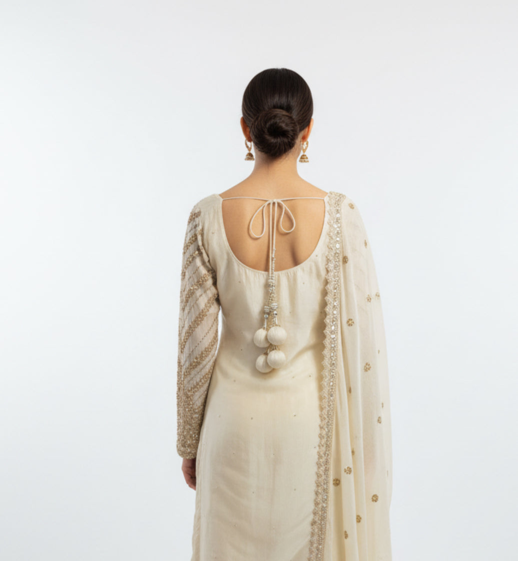 Ivory Gold Embroidered Georgette Sharara Set