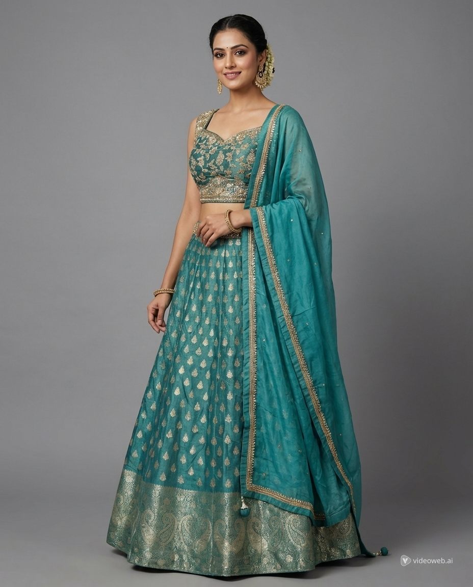 Teal and Gold Lehenga Set