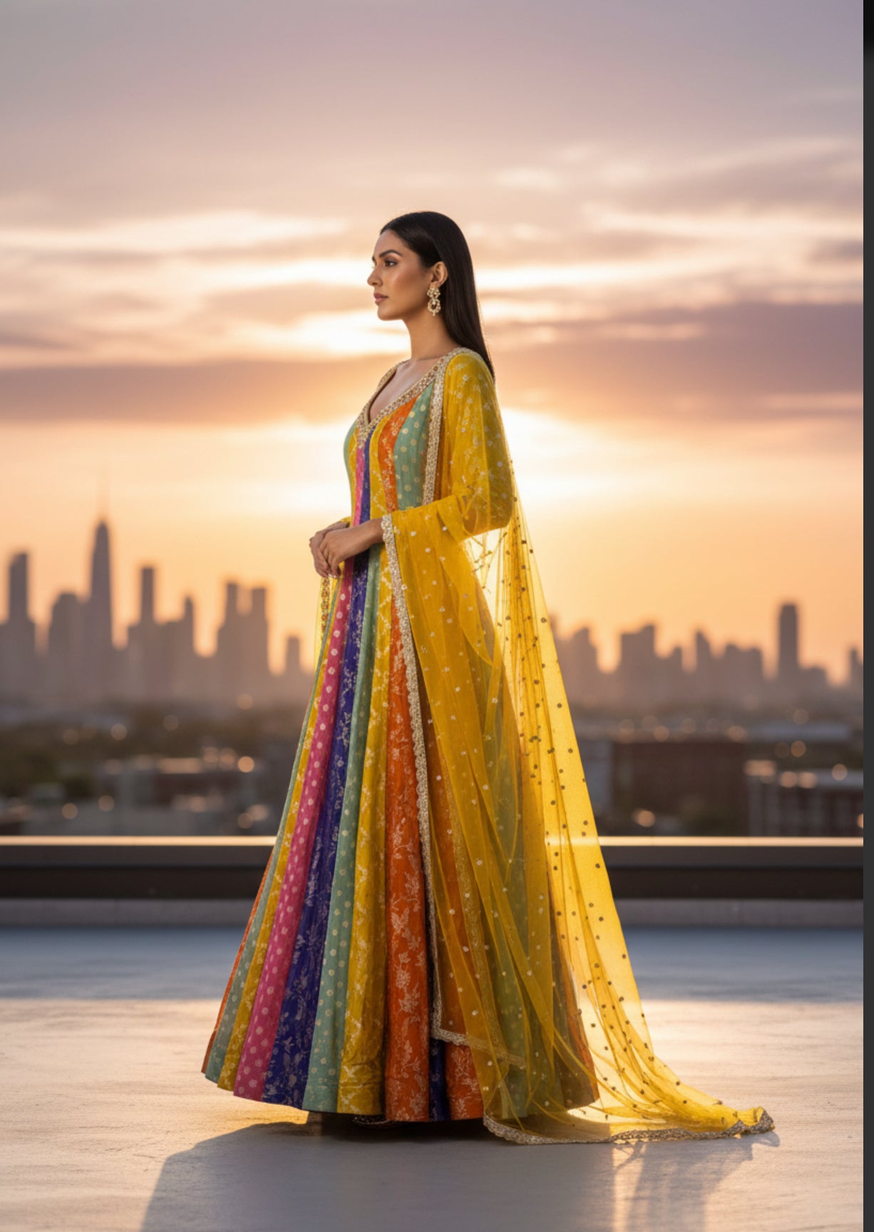 Multicolor Festive Anarkali with Yellow Dupatta