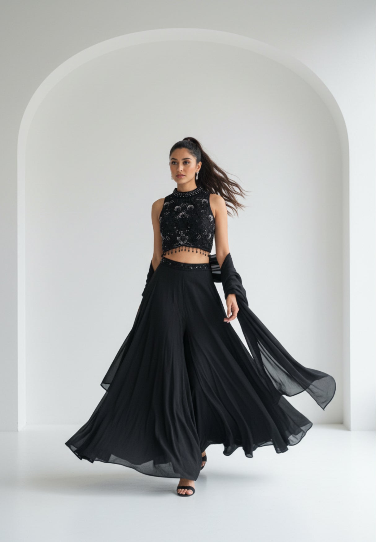 Indo western halter neck sharara set