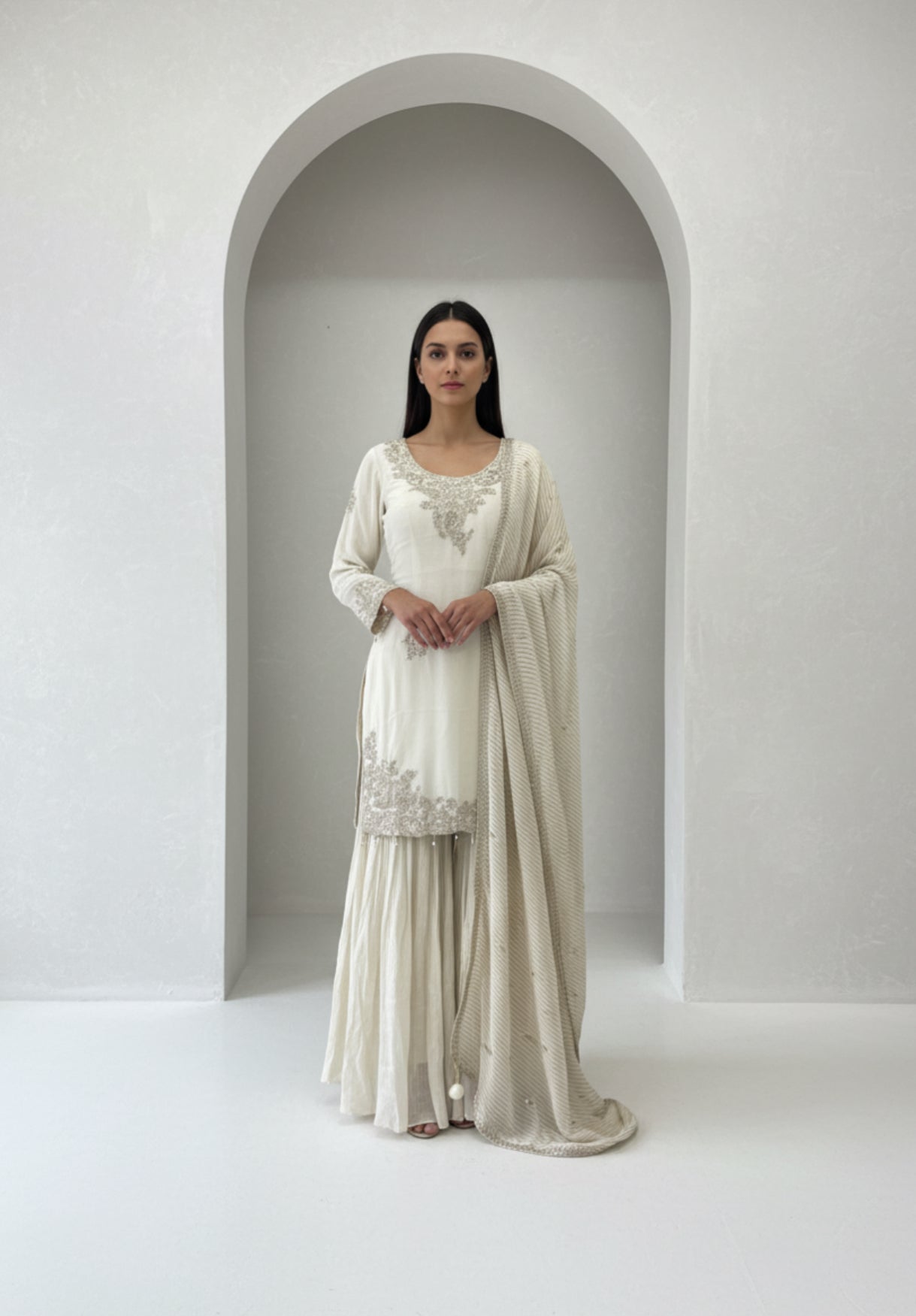 Ivory embroidered Sharara Set