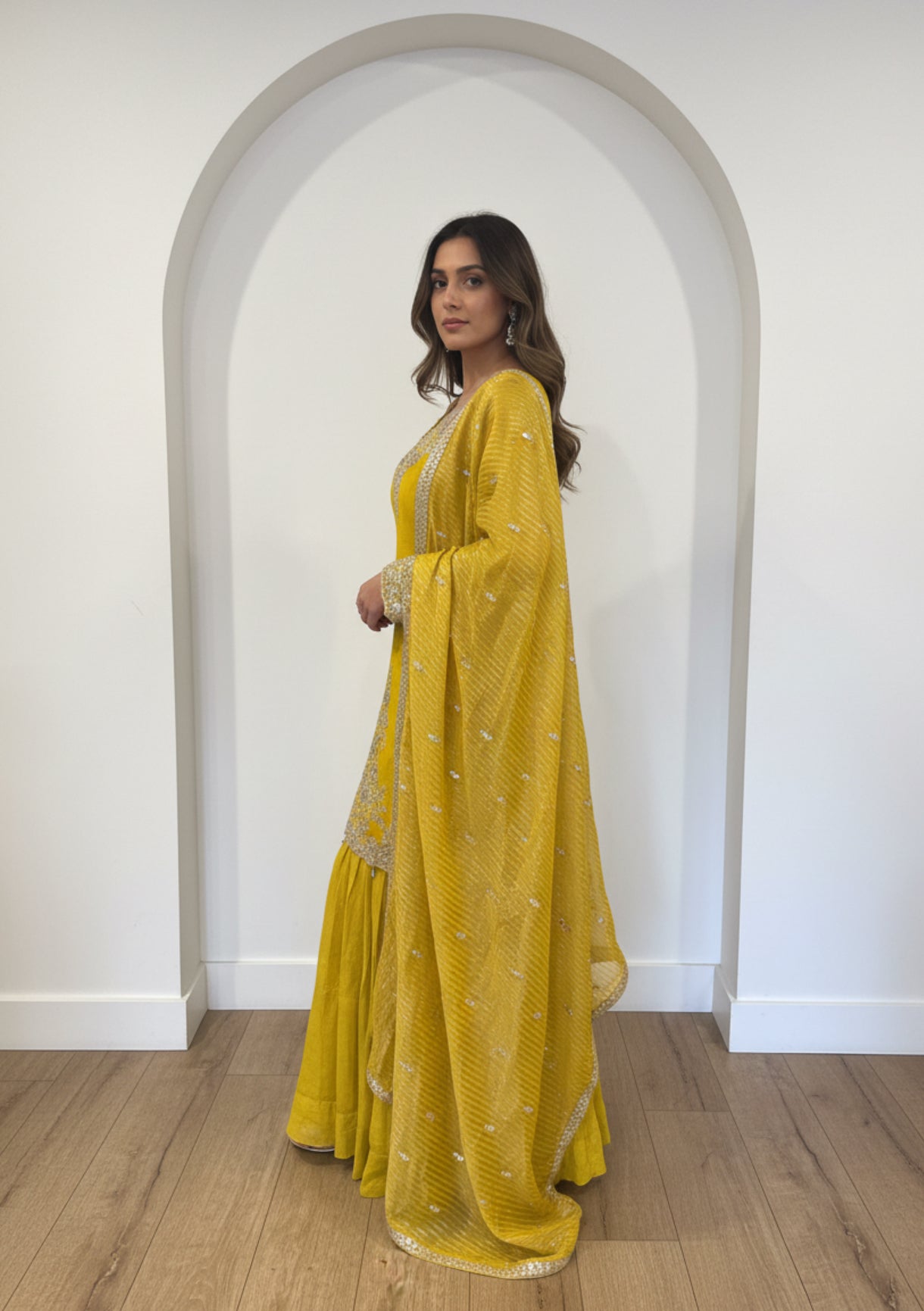 Mustard Yellow Embroidered Sharara Set