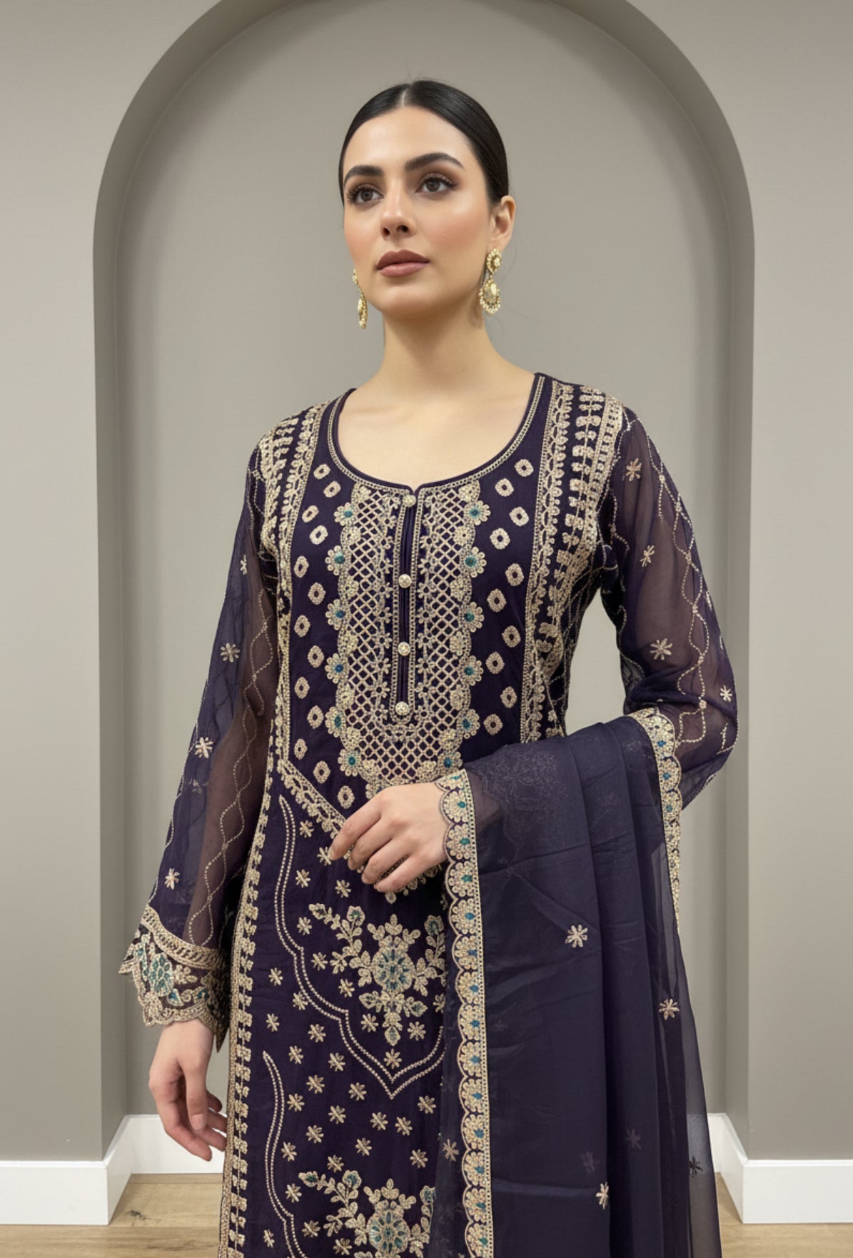 Zari Embroidered Georgette Suit Set