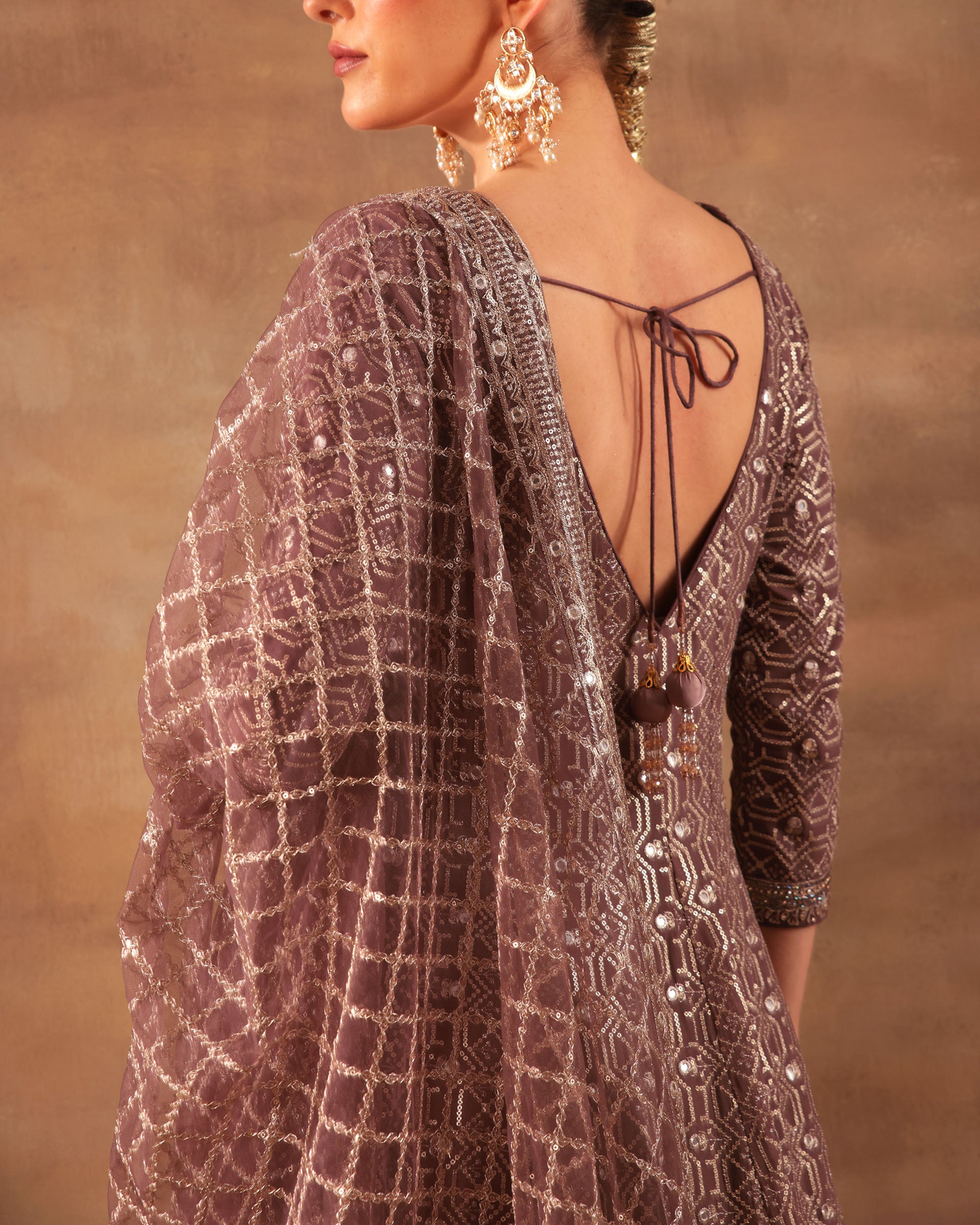Wine Embroidered Anarkali Set with Dupatta