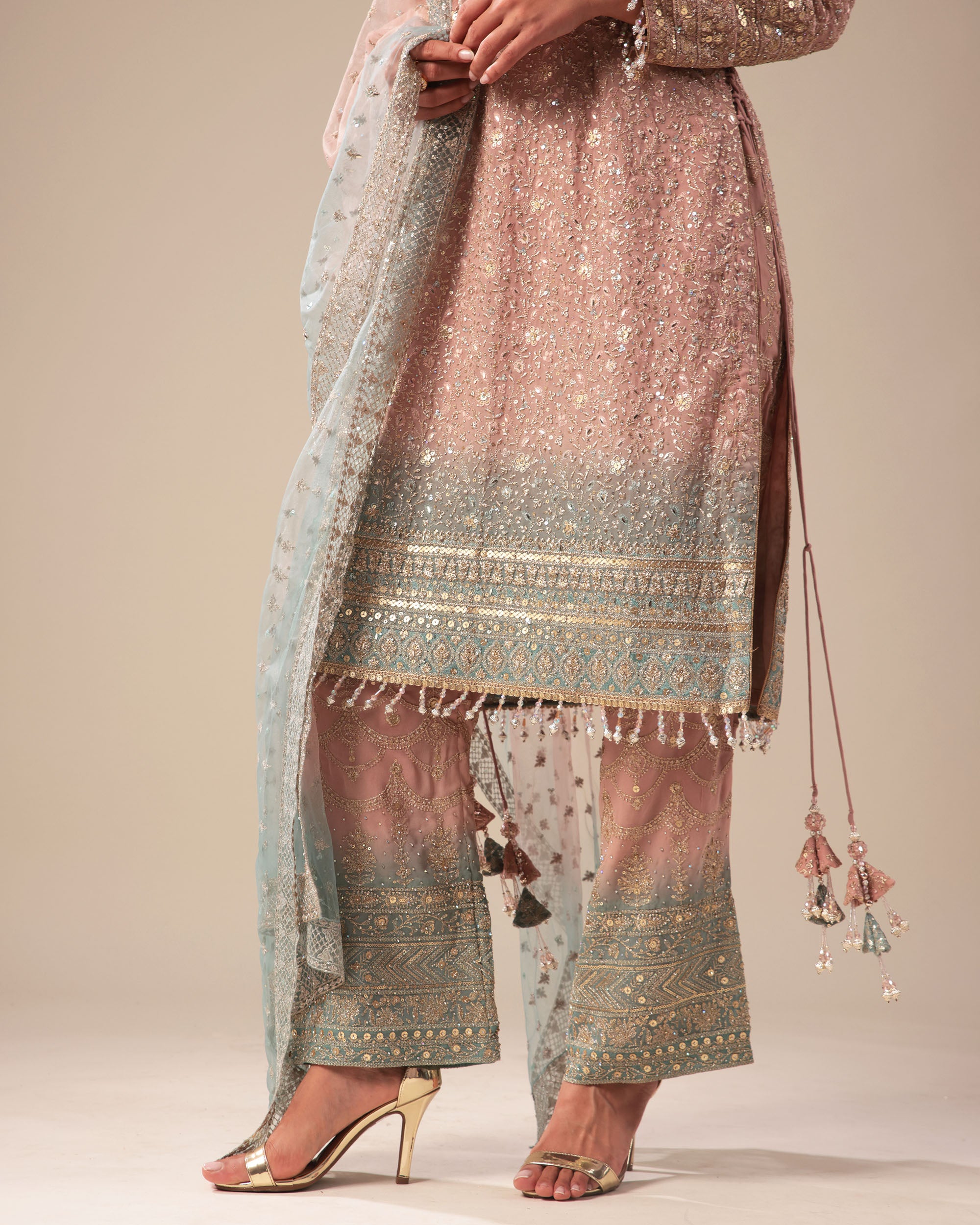 Pastel Pink & Mint Embellished Salwar Suit Set