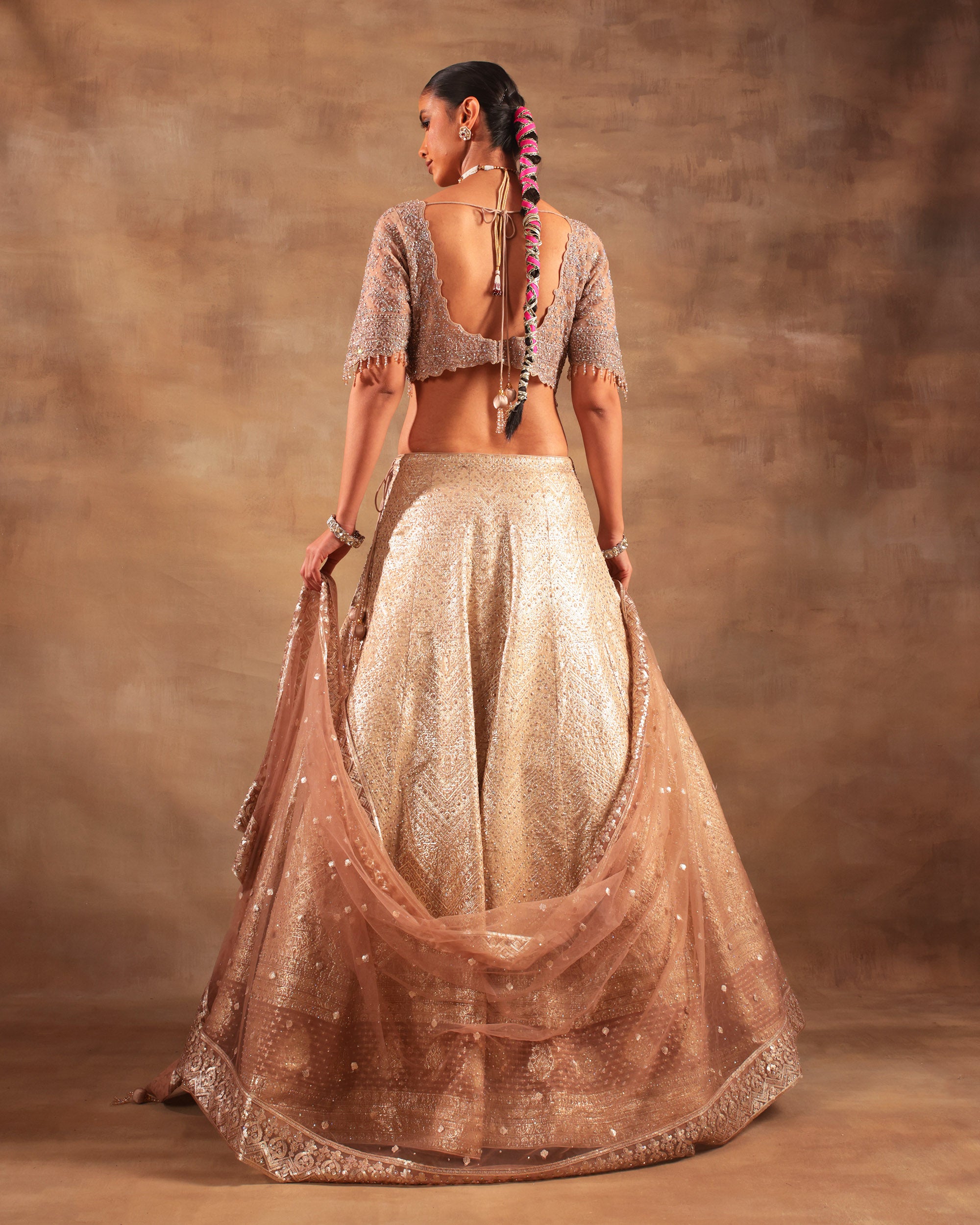 Bronze Gold Hand-Embroidered Lehenga Set