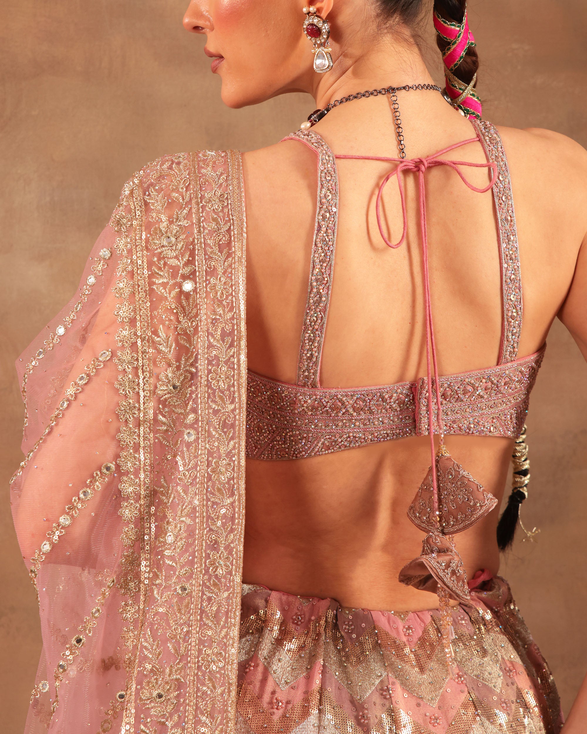 Peach Sequin Embellished Lehenga Set