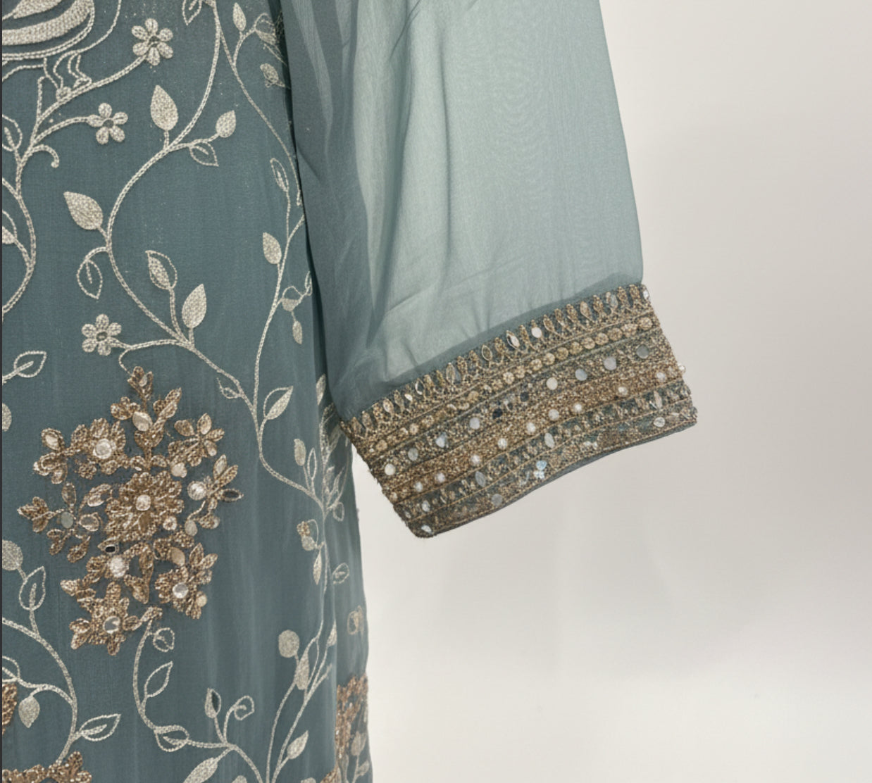 Dusty Blue Embroidered Georgette Sharara Set