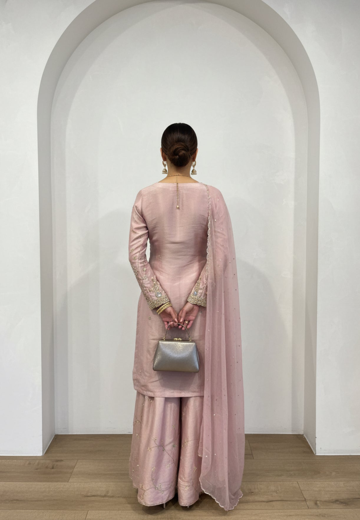 Blush Pink Embroidered Soft Shimmer Suit Set