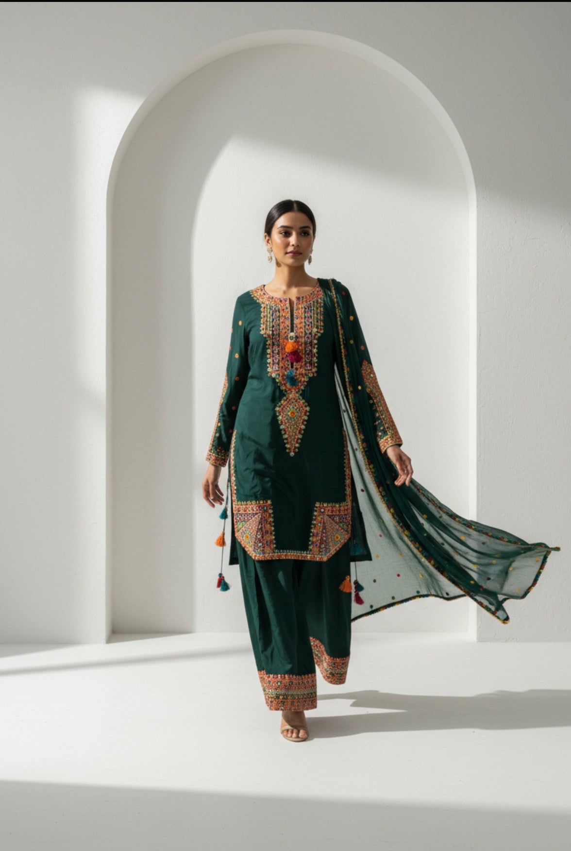 Blue/ Emerald Green Embroidered Festive Kurta set