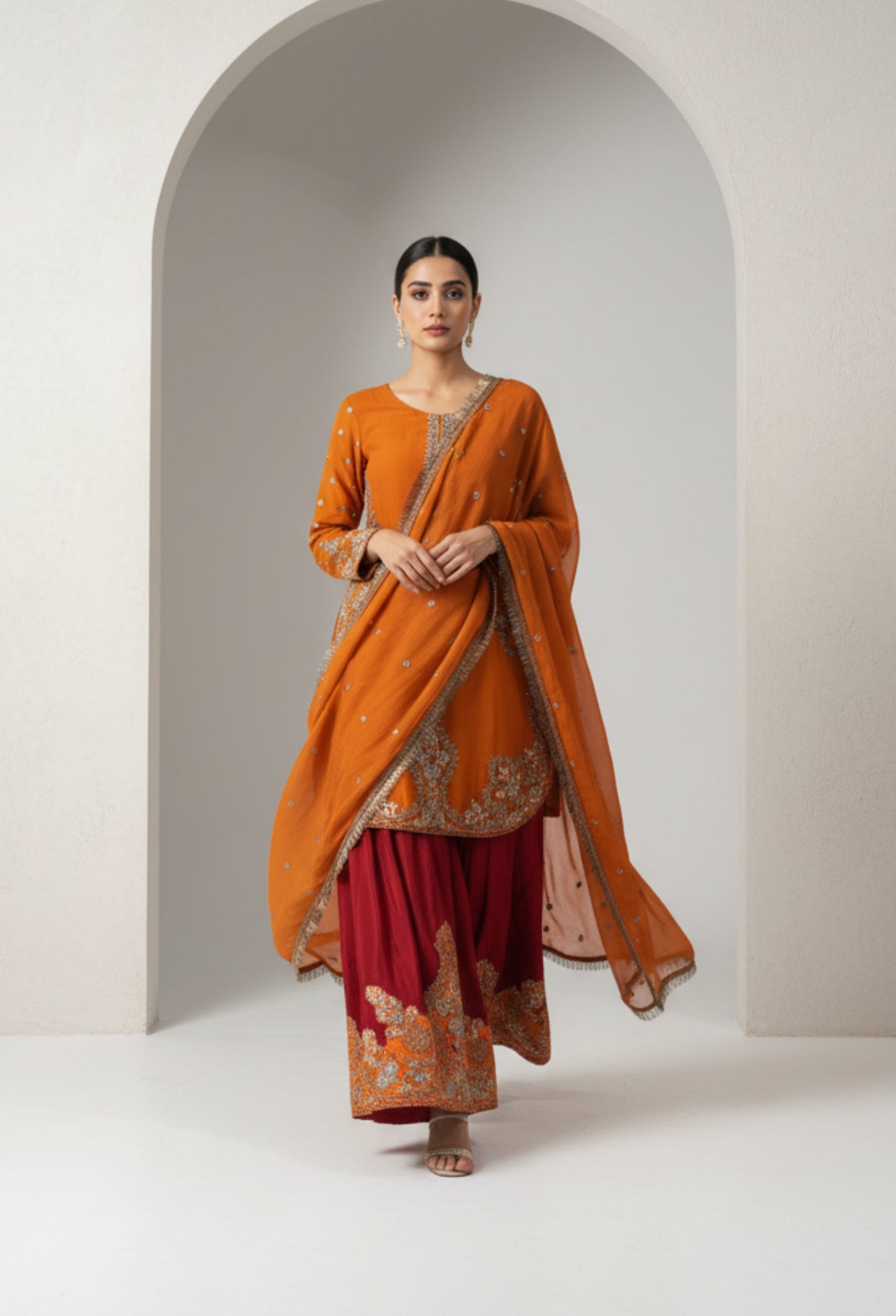 Amber Rust/ Hot Pink Purple Embellished Punjabi Suit