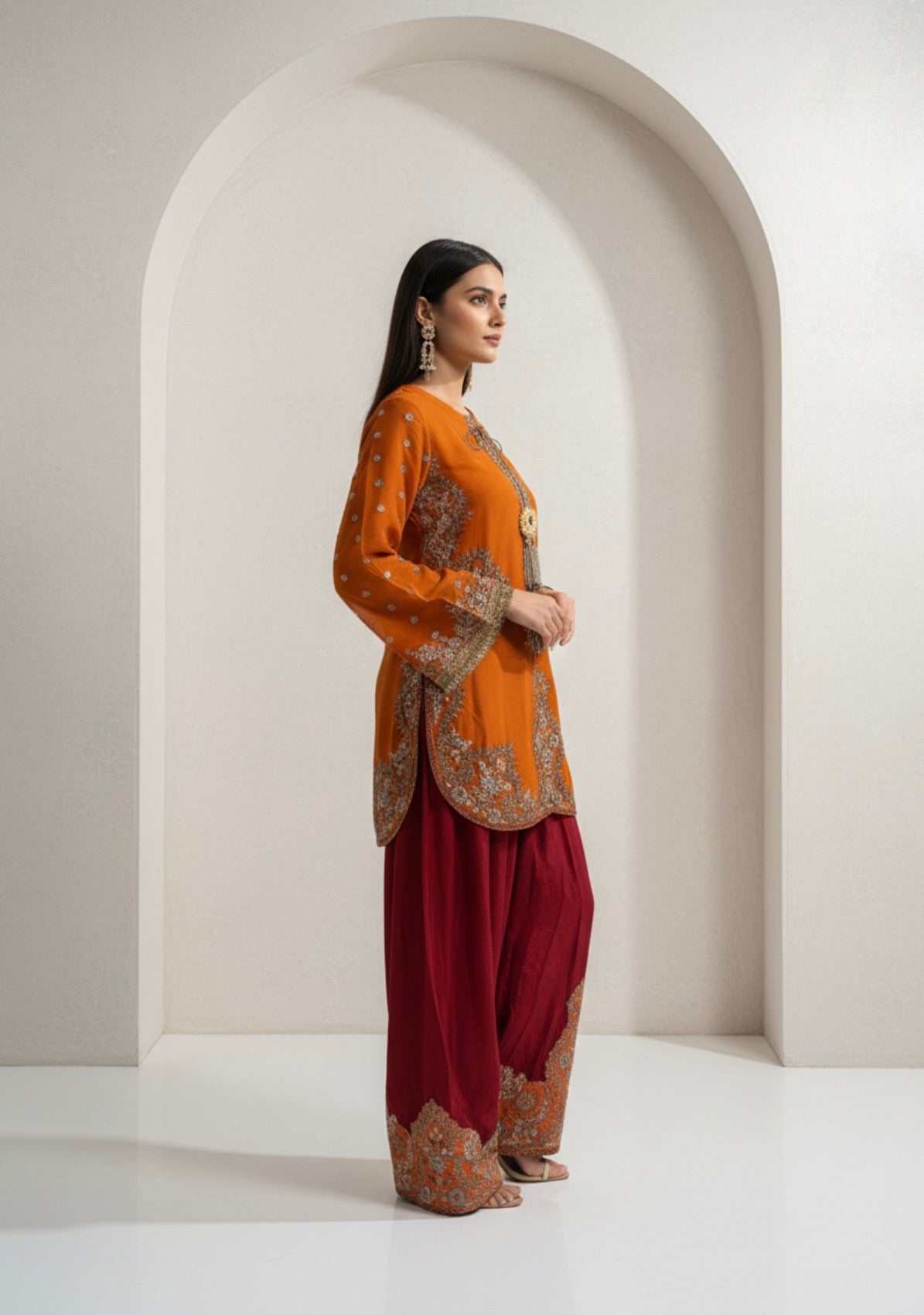 Amber Rust/ Hot Pink Purple Embellished Punjabi Suit