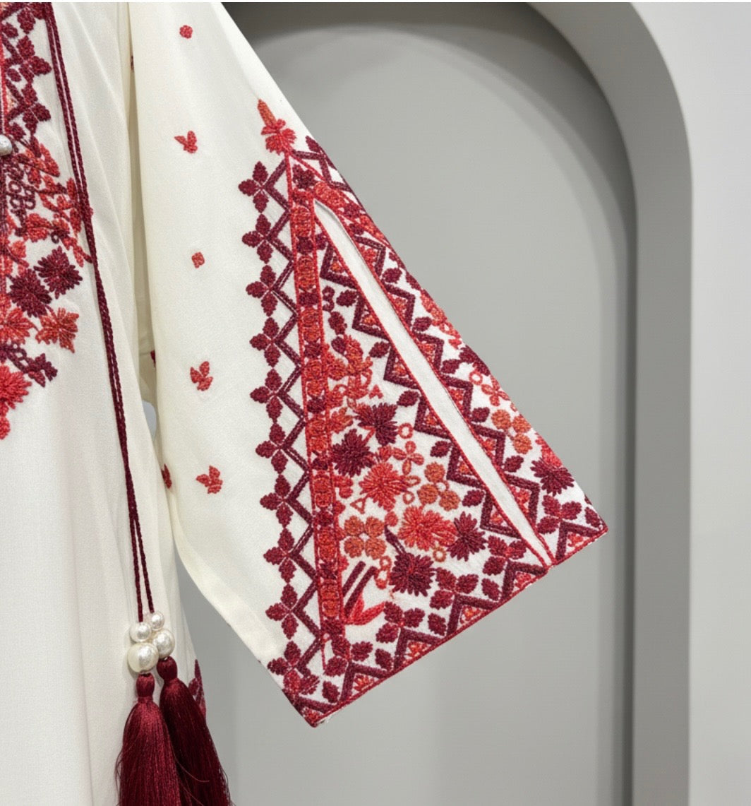 Ivory Maroon Embroidered Three-Piece Suit