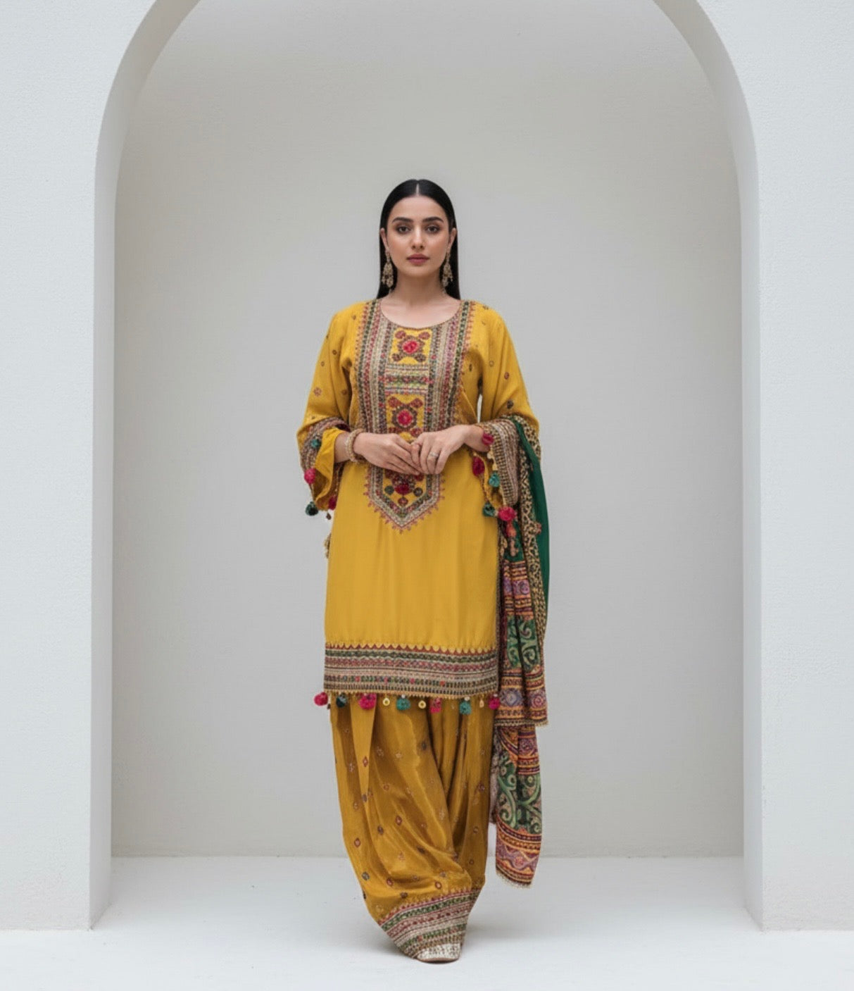 Embroidered Plum and Mustard Shalwar Kameez Set