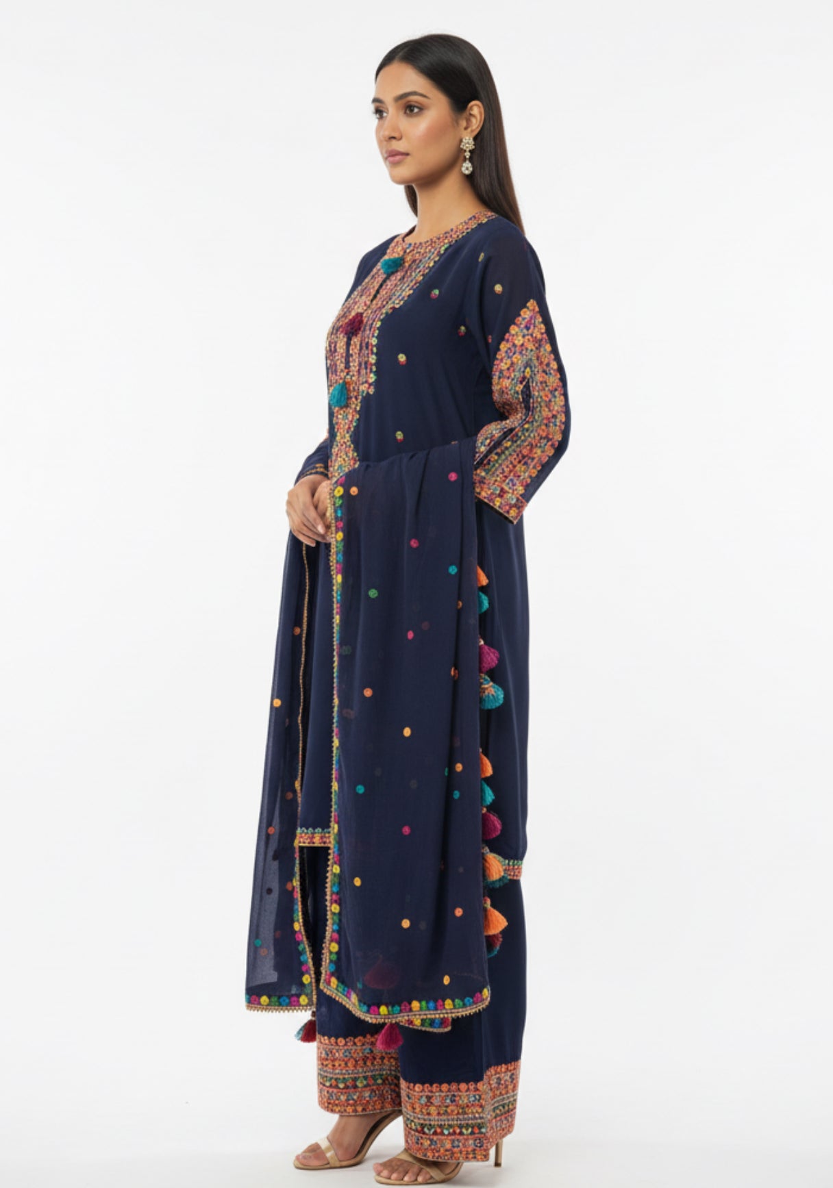 Blue/ Emerald Green Embroidered Festive Kurta set