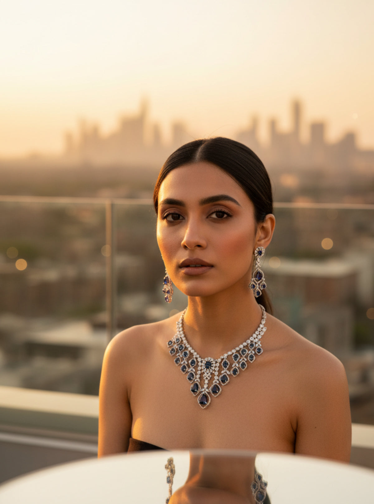 Ruby and Diamond Chandelier Necklace Set