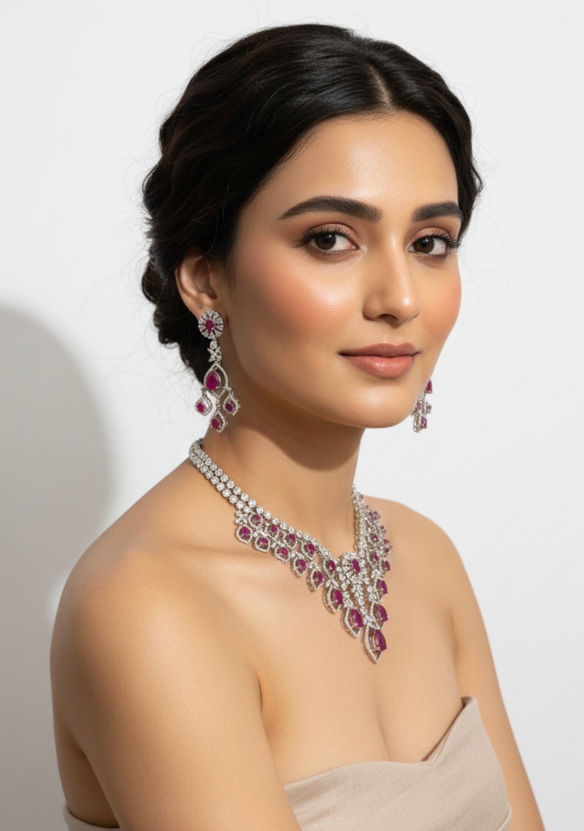 Ruby and Diamond Chandelier Necklace Set