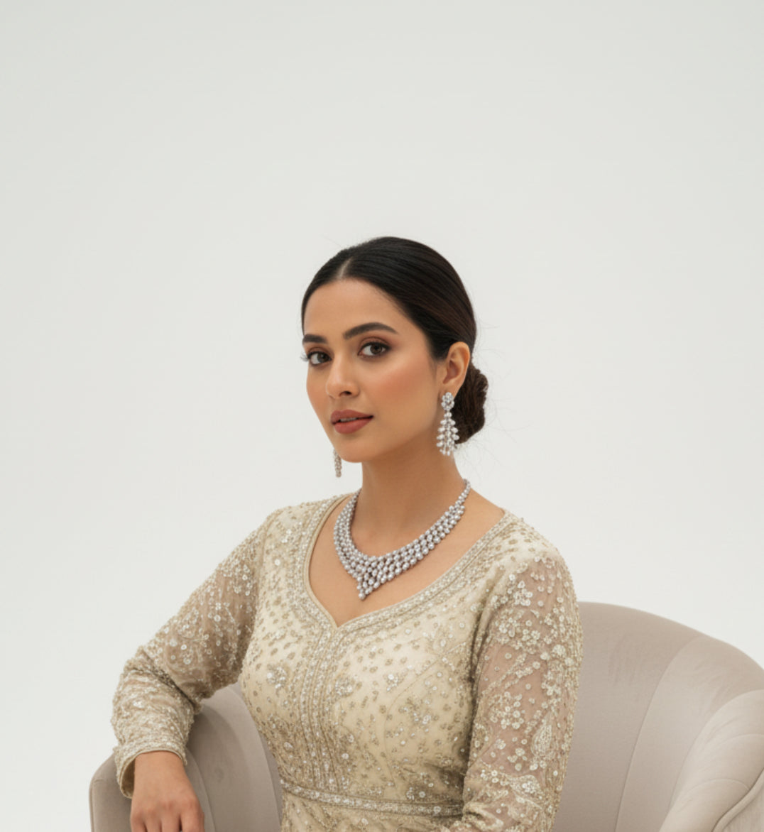 Diamond Cluster Statement Necklace Set