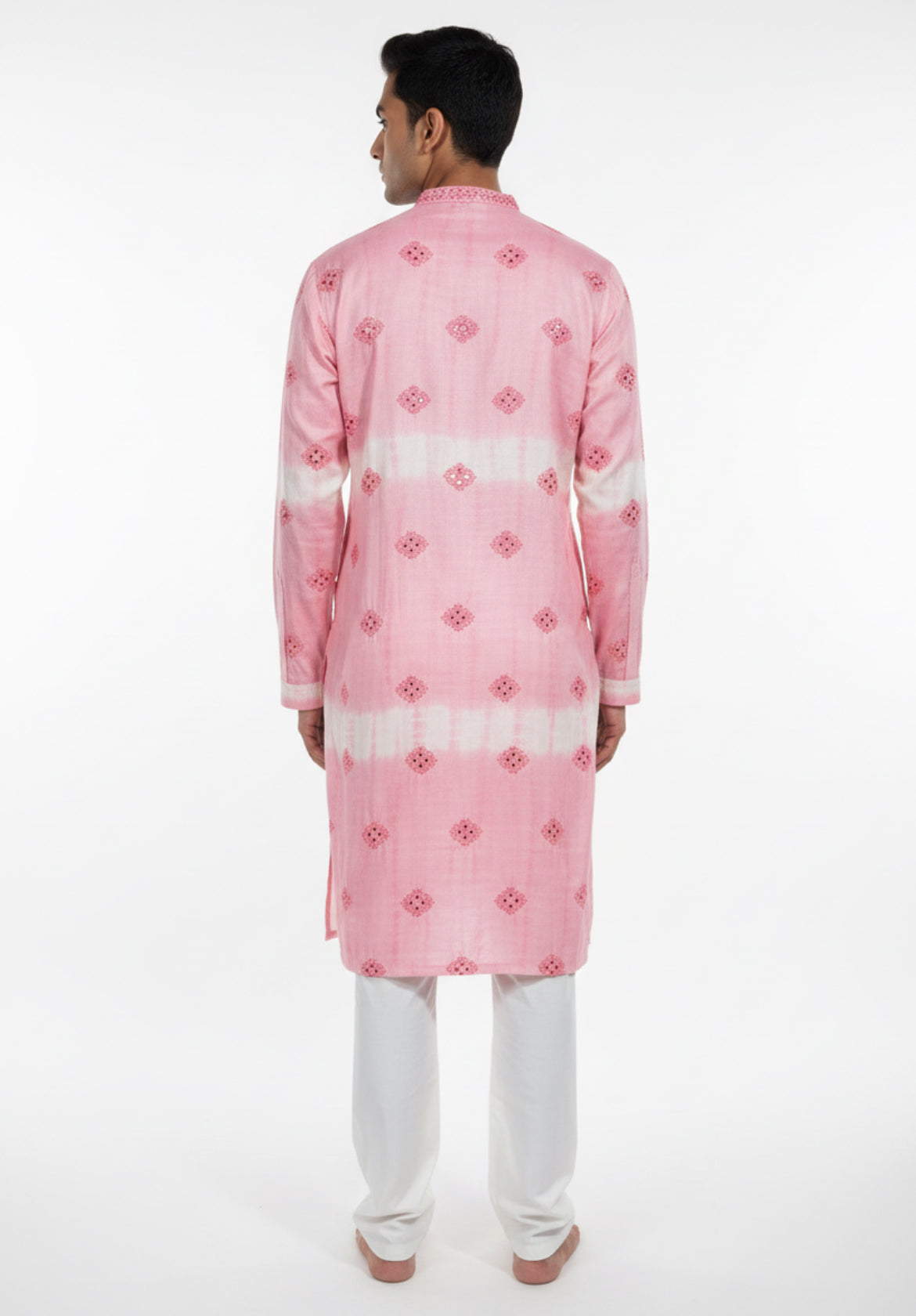 Pink Embroidered Kurta with White Pajama