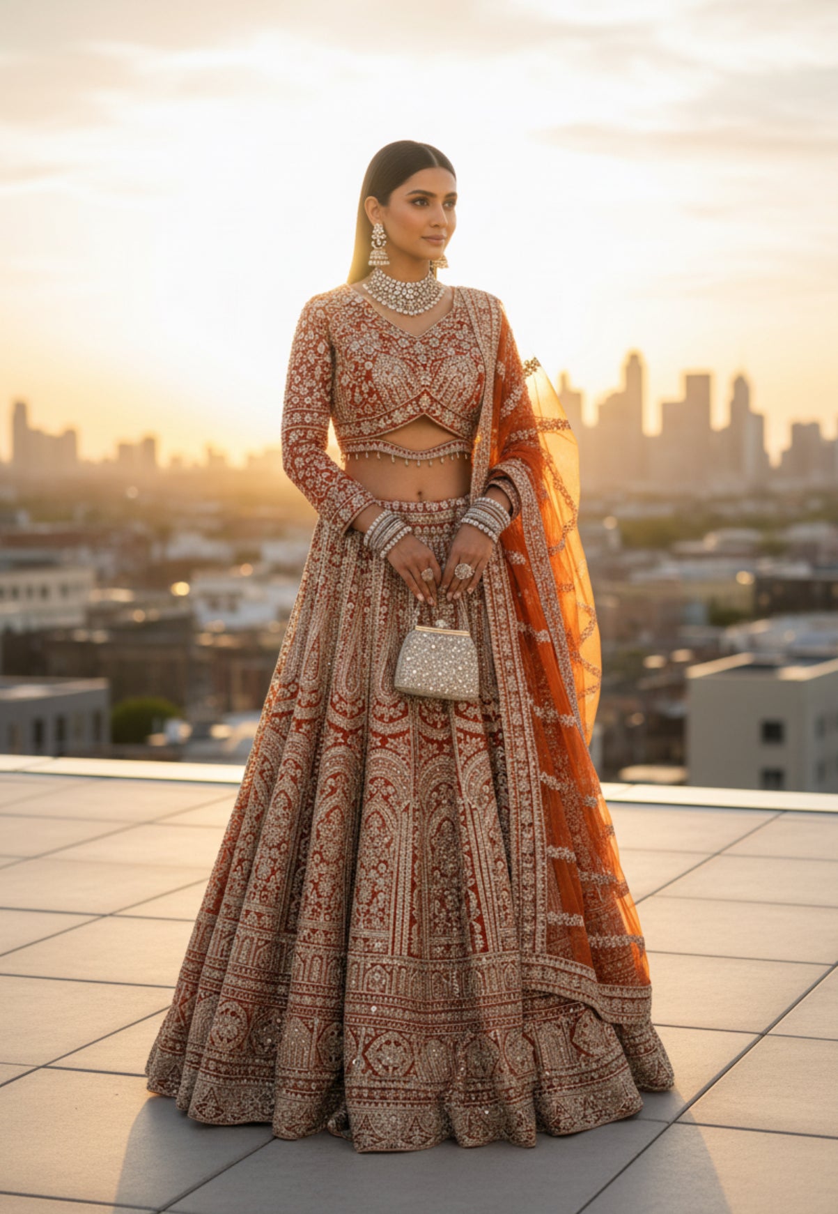 Burnt Orange Heavy Lehenga Set