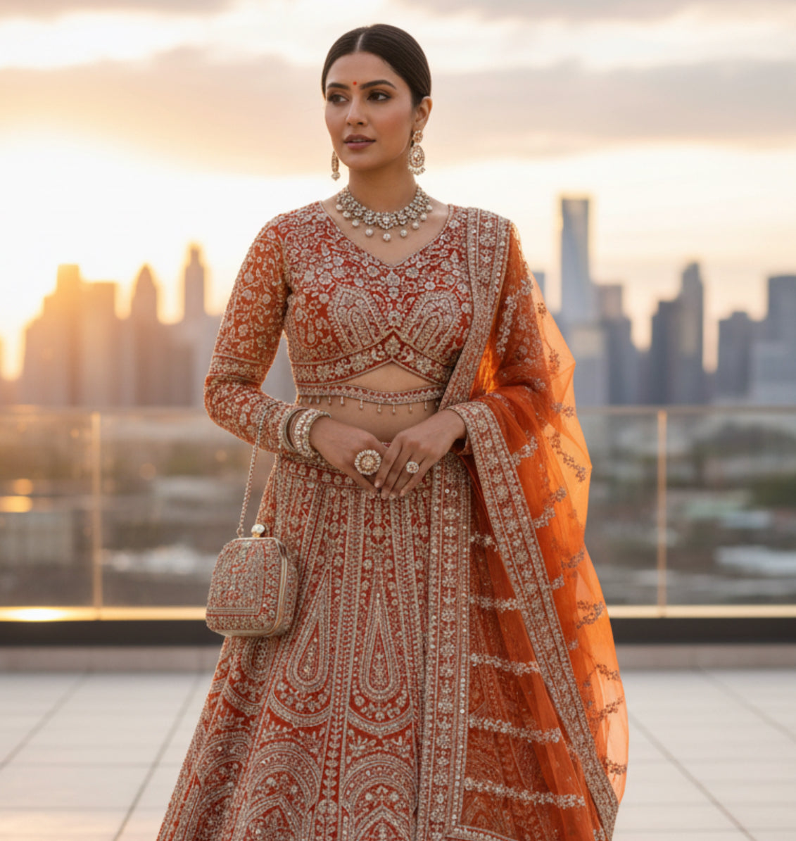 Burnt Orange Heavy Lehenga Set