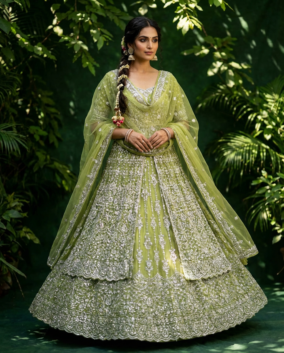 Pistachio Green Embrodered Lehenga Set