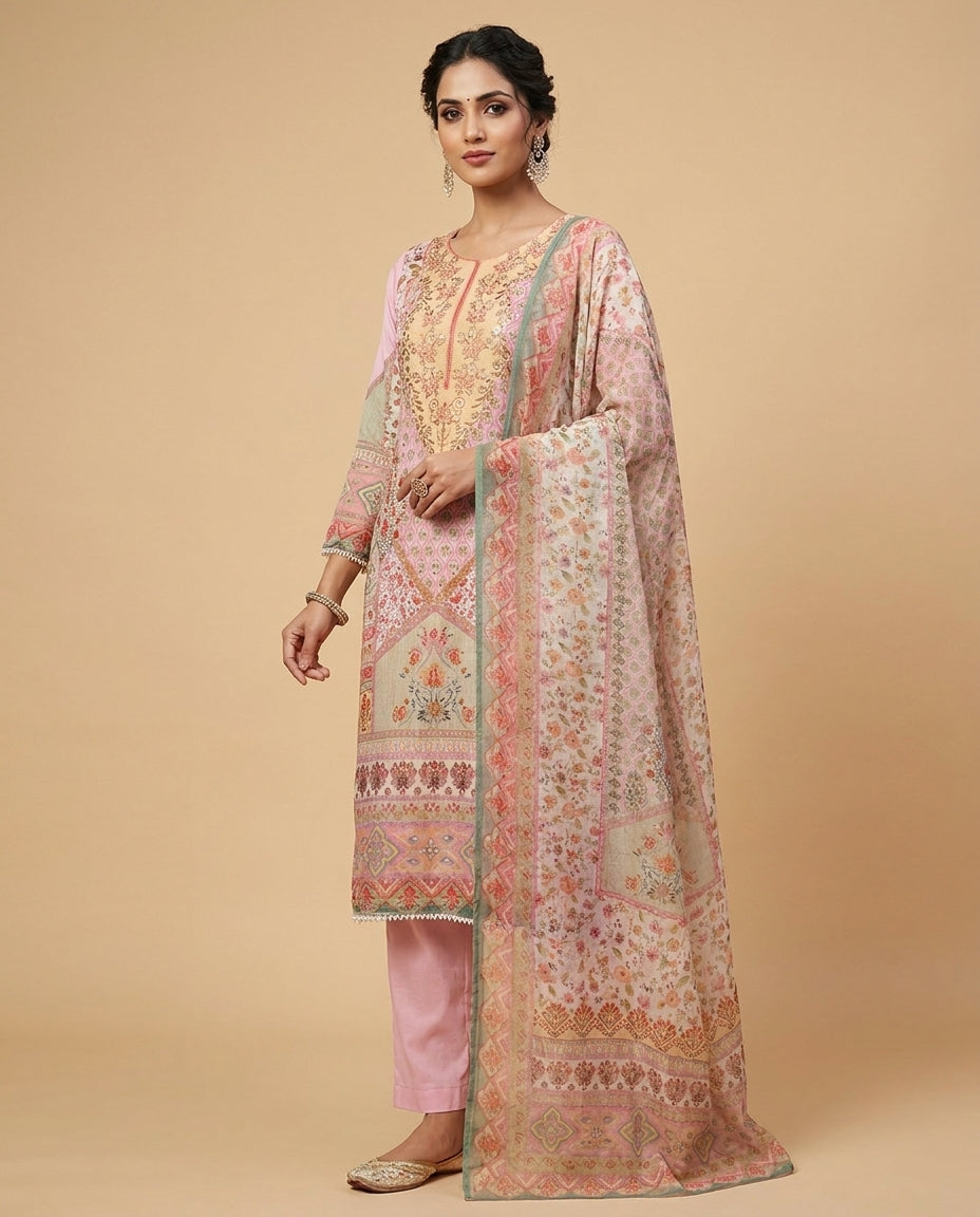 printed top with pant suit