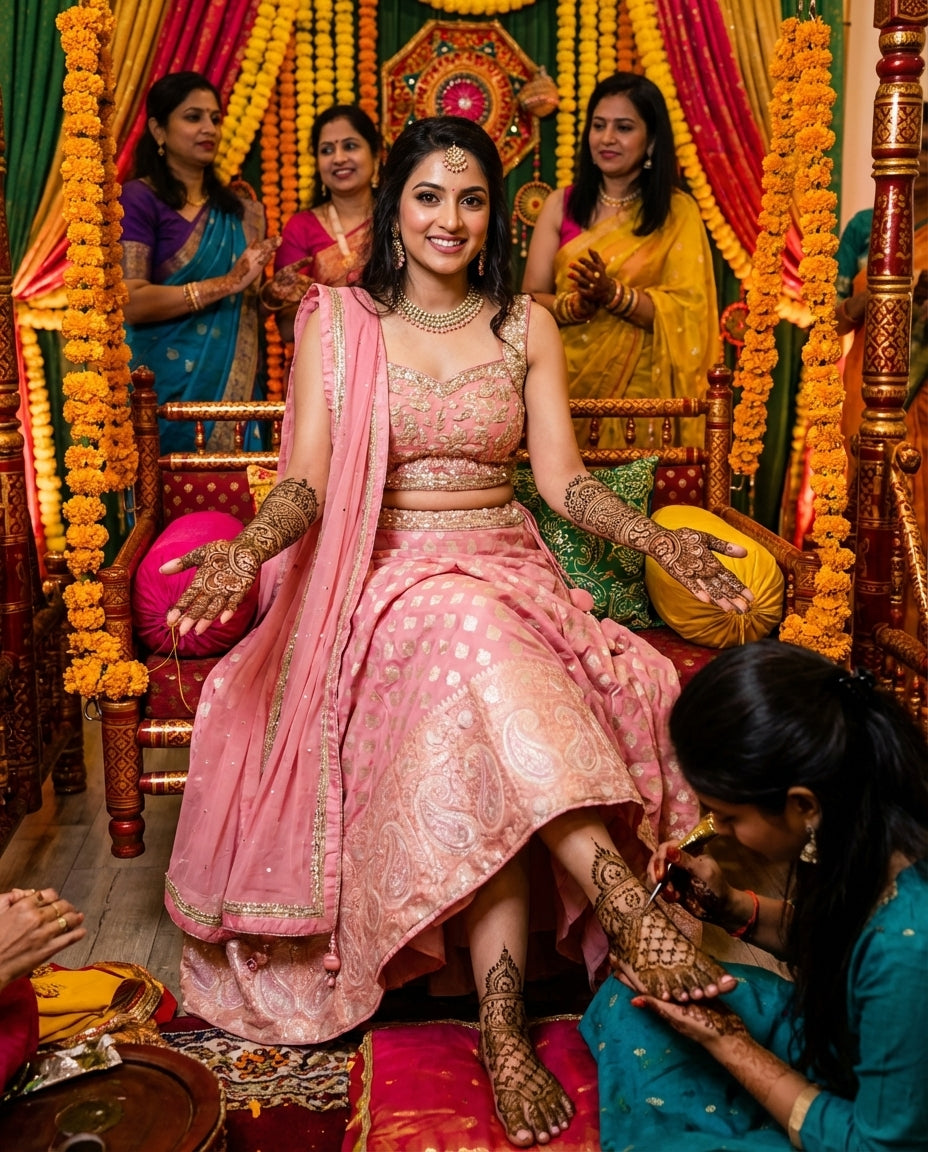 Teal and Gold Lehenga Set