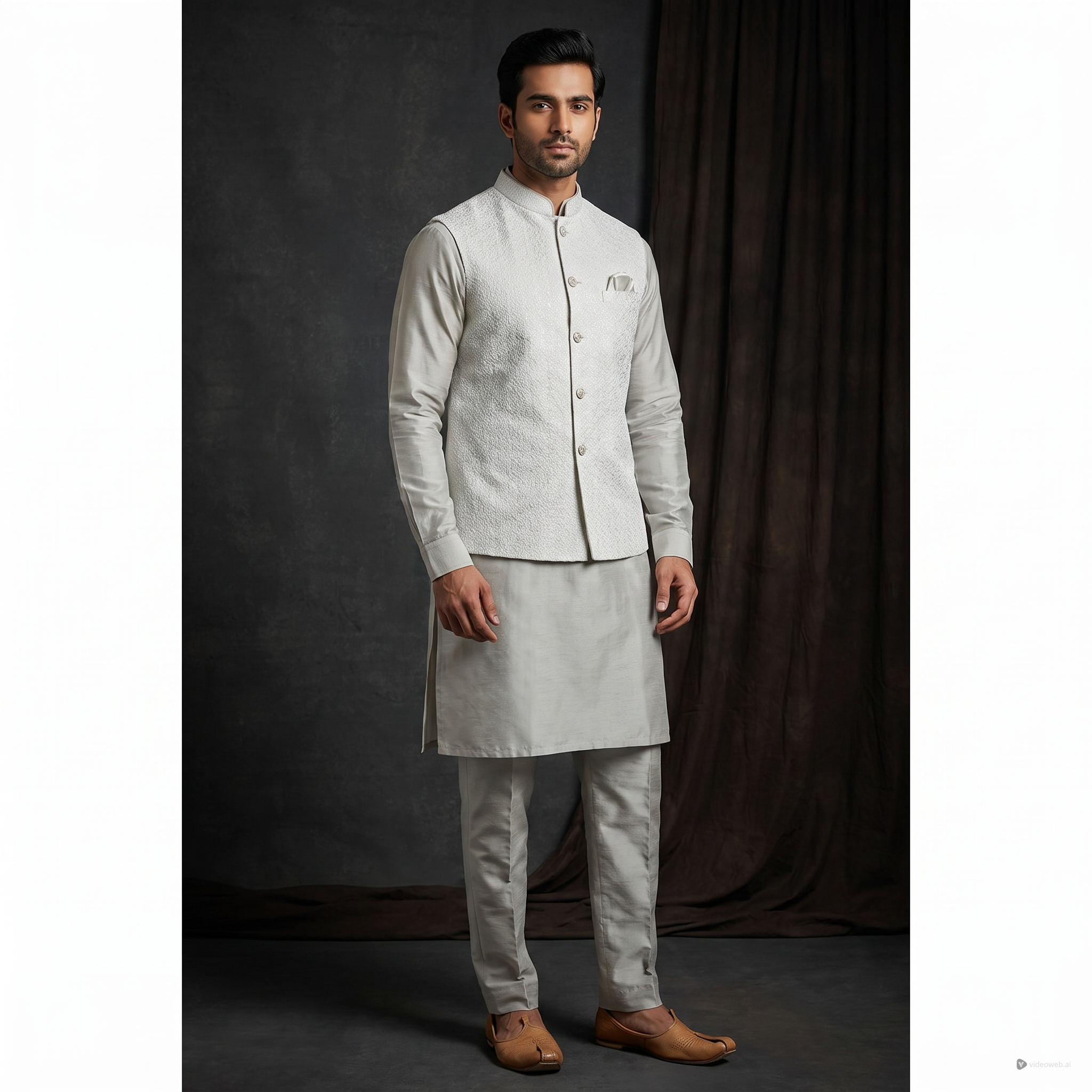 Pista Green Men's Vest Kurta Pants