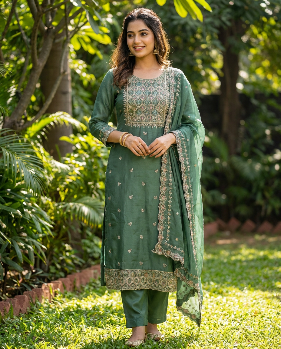 Embroidered Unstitched Suit Set – 3 Color Variants