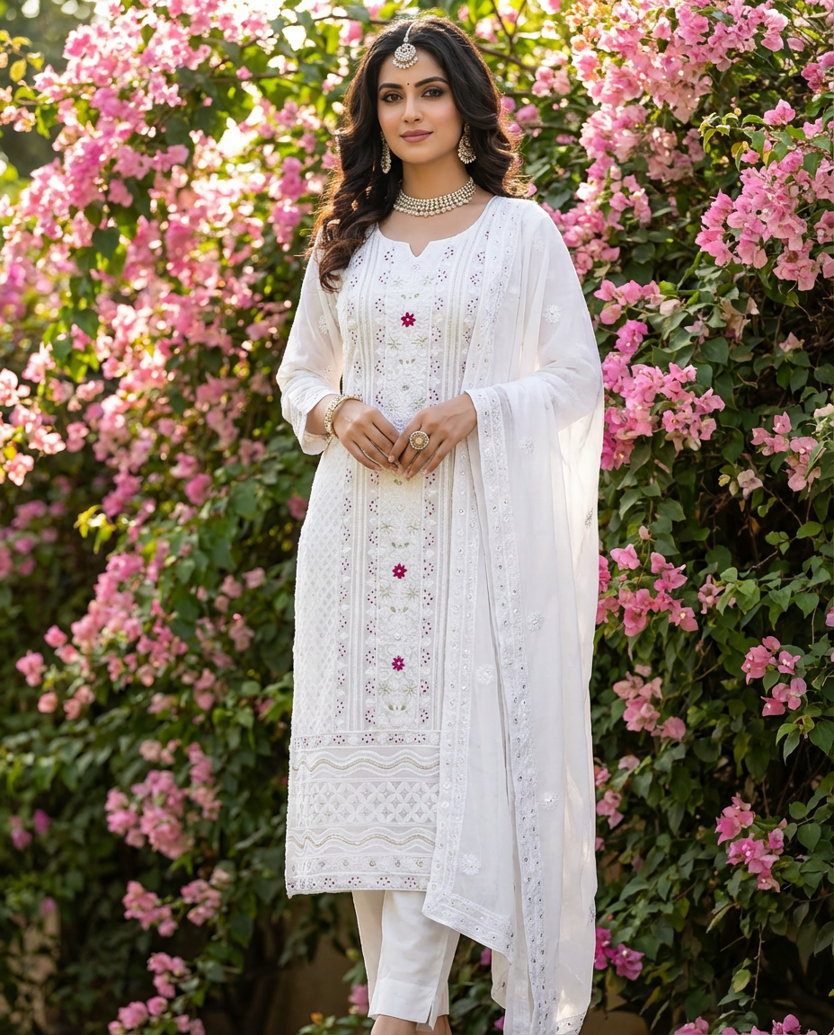 White Embroidered Unstitched Suit Set