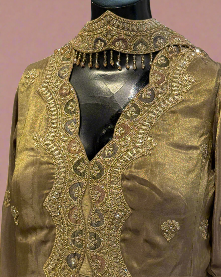 Olive Gold Embroidered Sharara Suit