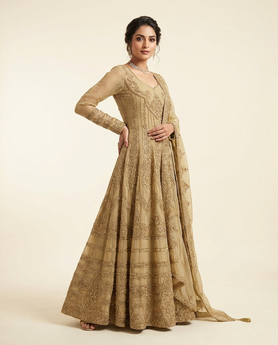 Long Anarkali Gown with hand embroidery